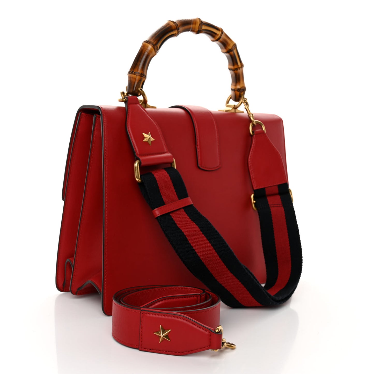 Moon Calfskin Web Large Dionysus Bamboo Top Handle Bag Hibiscus Red