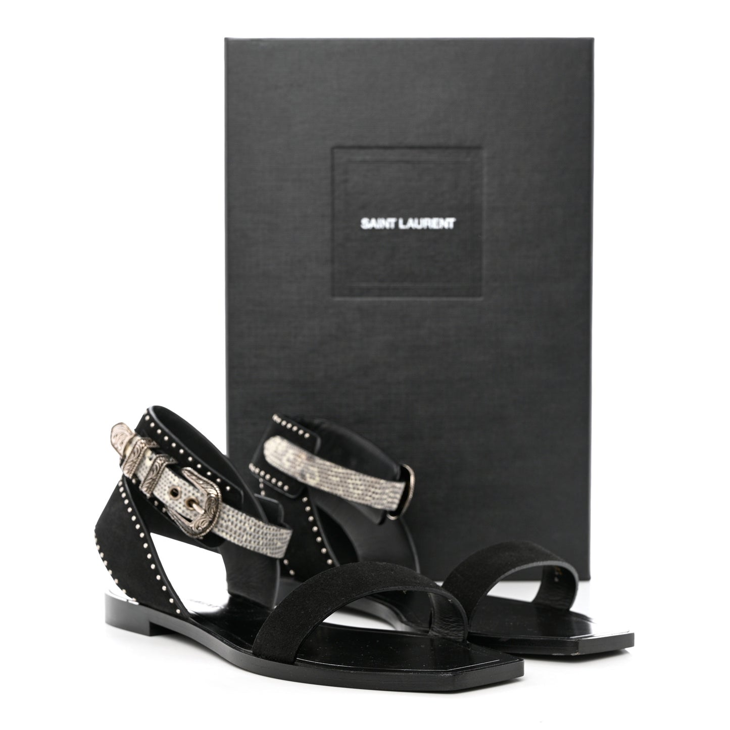 Suede Lizard Flat Sandals 38.5 Black