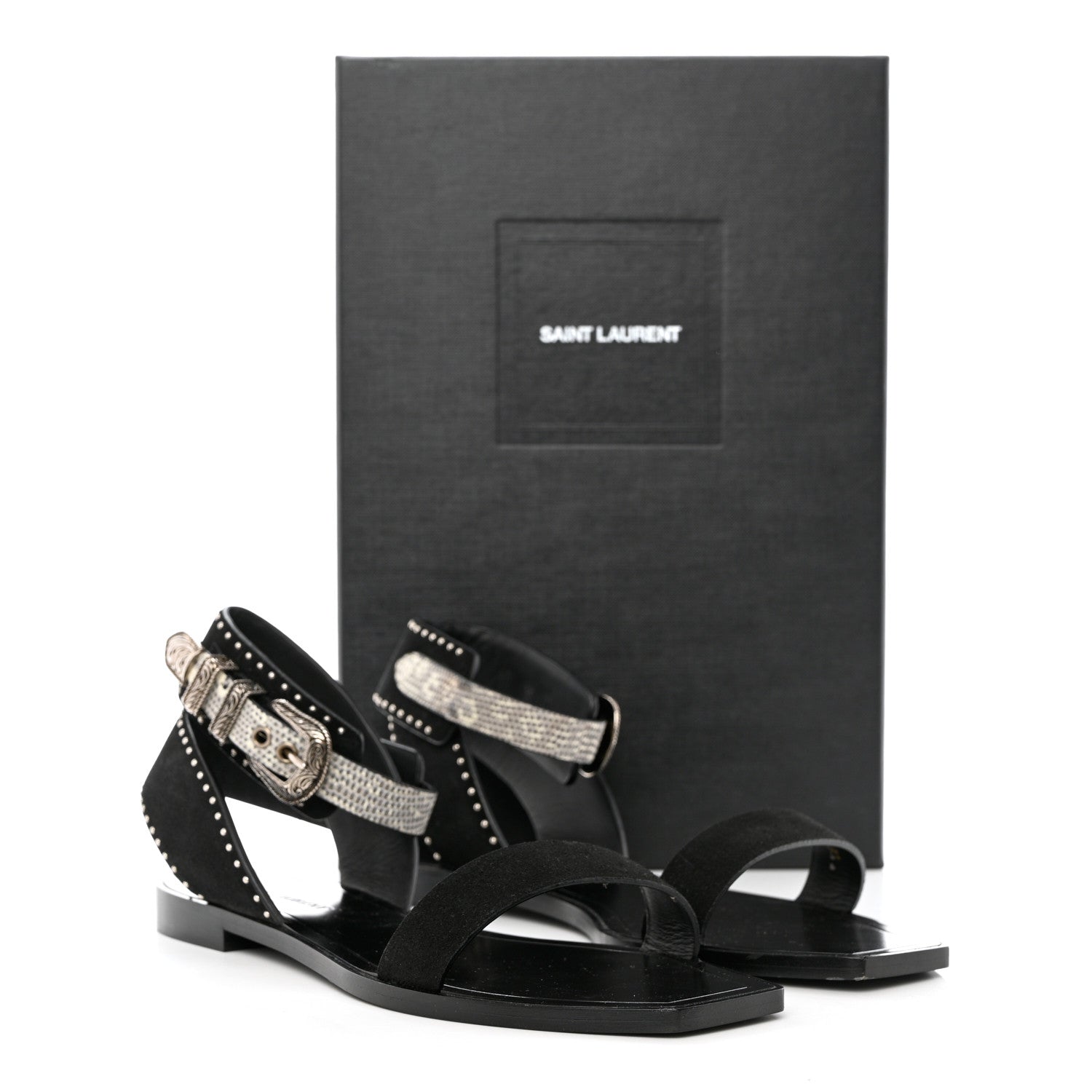 Saint Laurent Suede Lizard Flat Sandals 38.5 Black 10 of 10
