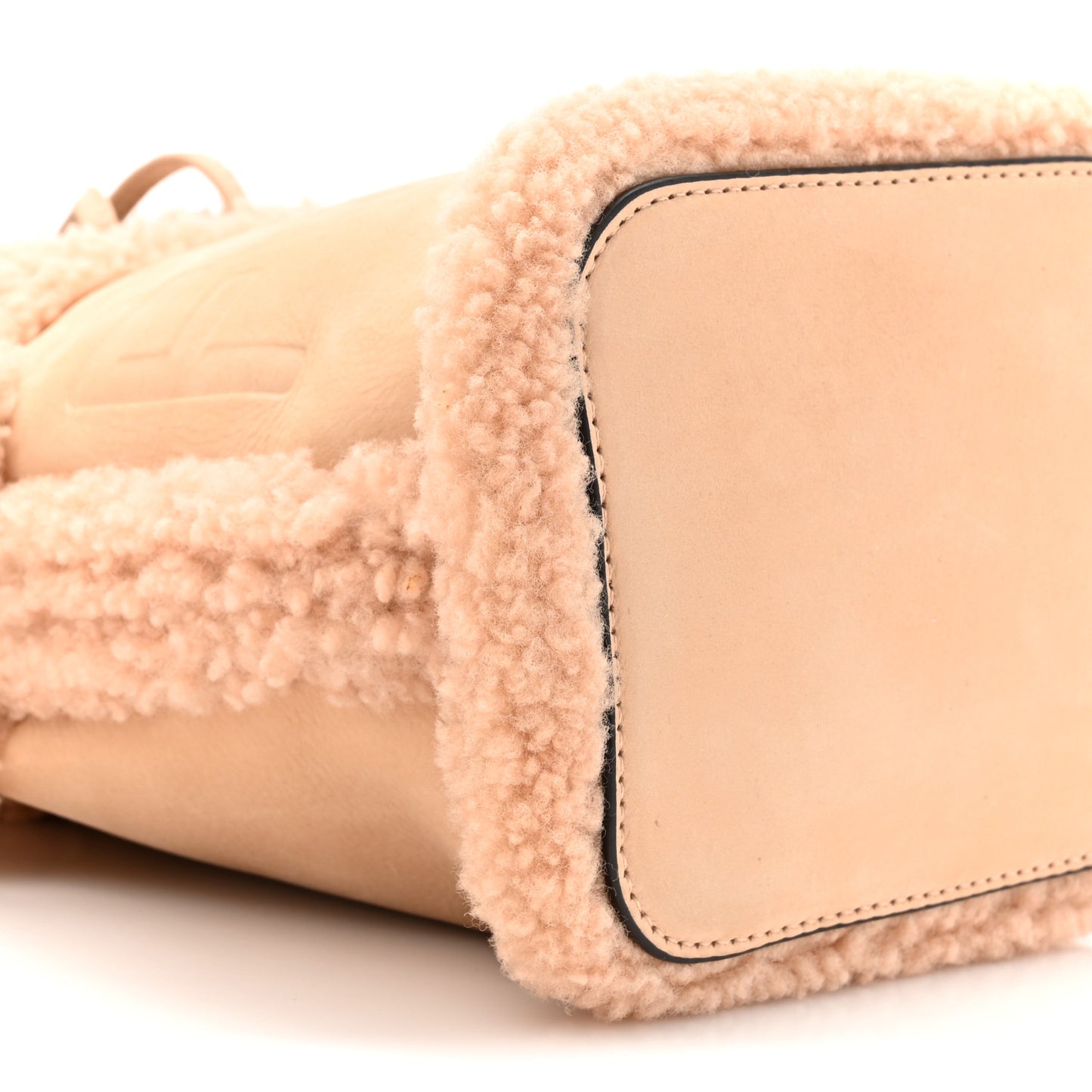 Shearling Suede F is Fendi Logo Embossed Mini Mon Tresor Bucket Bag Light Rose
