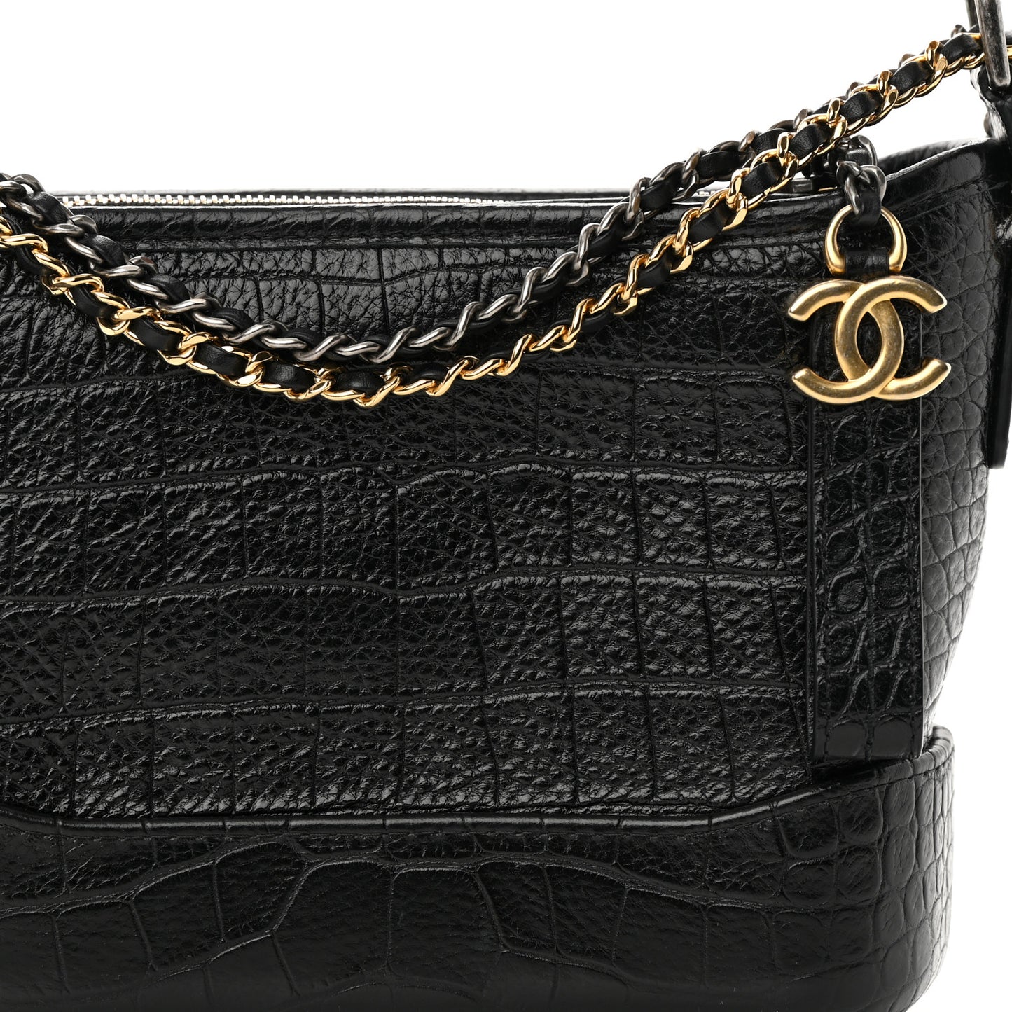 Calfskin Crocodile Embossed Small Gabrielle Cocodile Hobo Black