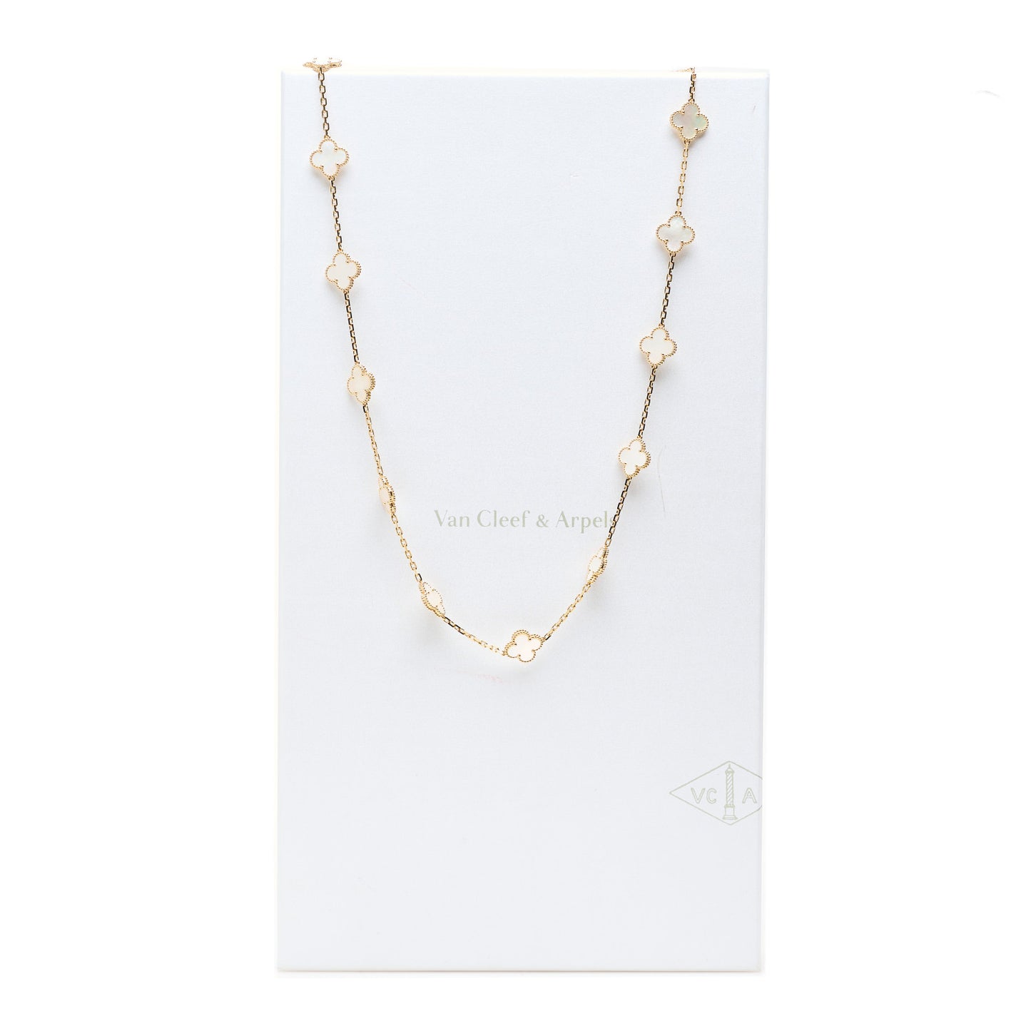 18K Yellow Gold Mother of Pearl 20 Motifs Vintage Alhambra Necklace