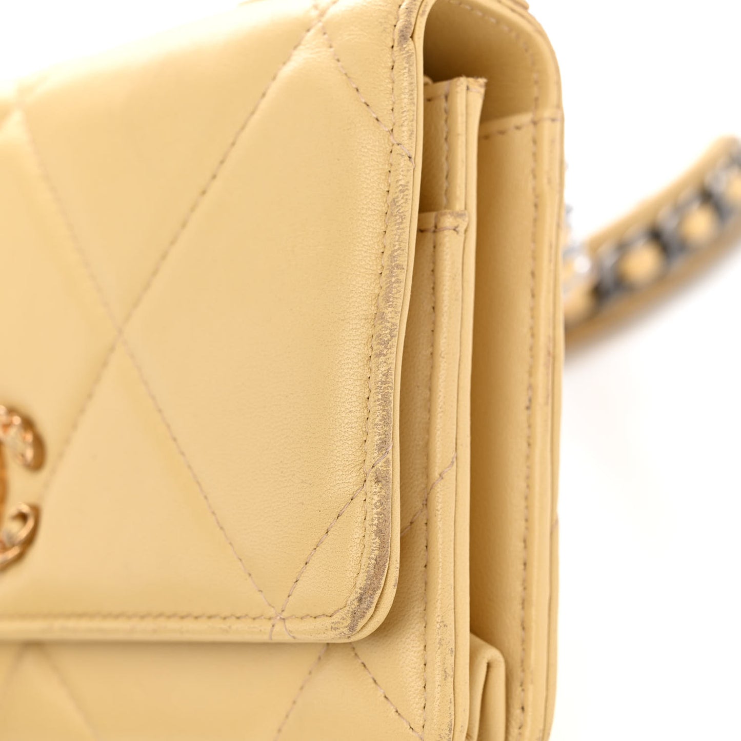 Lambskin Quilted Chanel 19 Wallet On Chain WOC Yellow