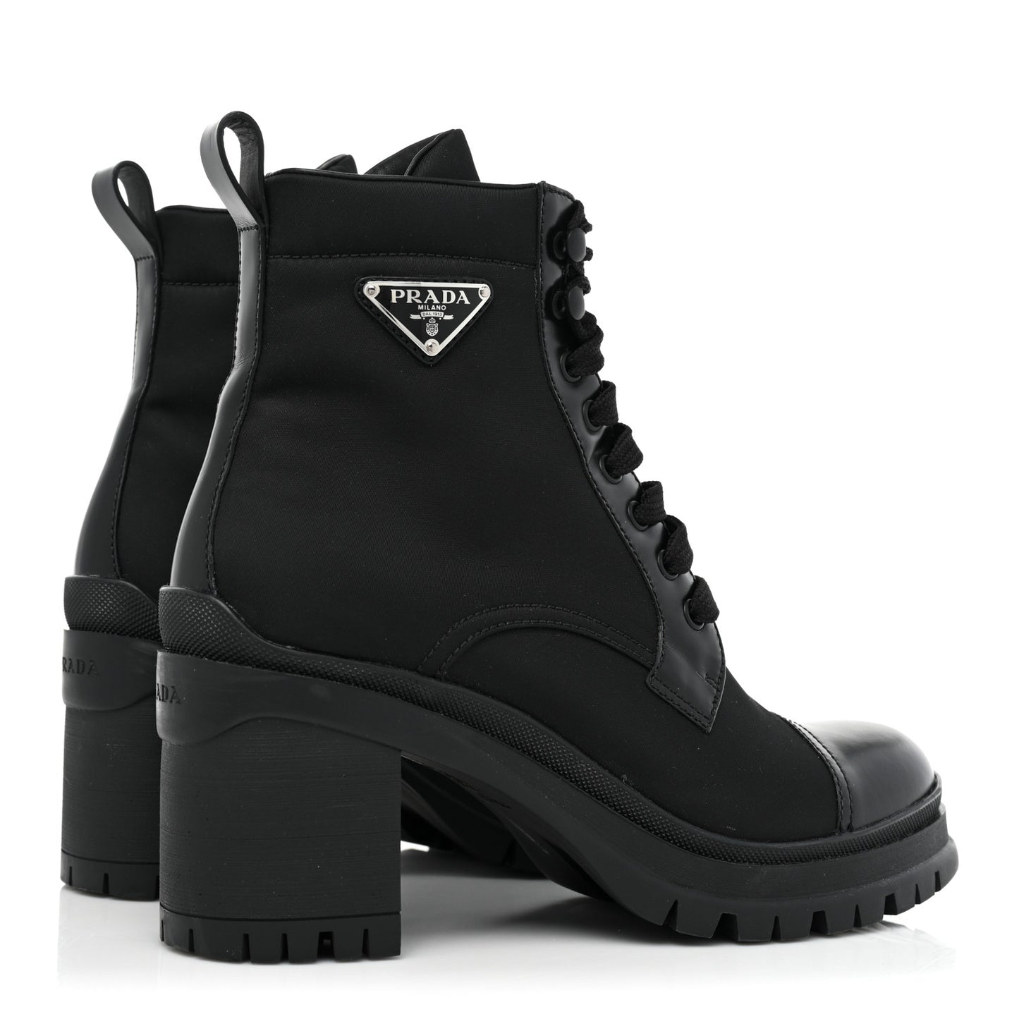Spazzolato Re-Nylon Metal Triangle Logo Lace Up 85mm Boots 39 Black