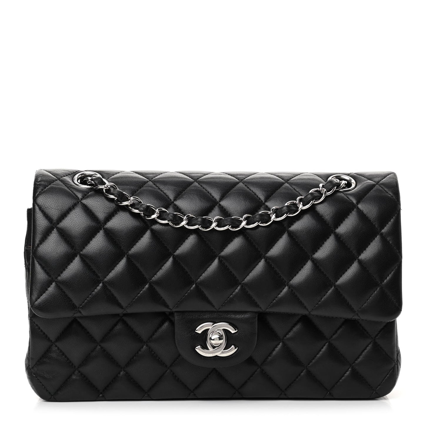 Lambskin Quilted Medium Double Flap Black
