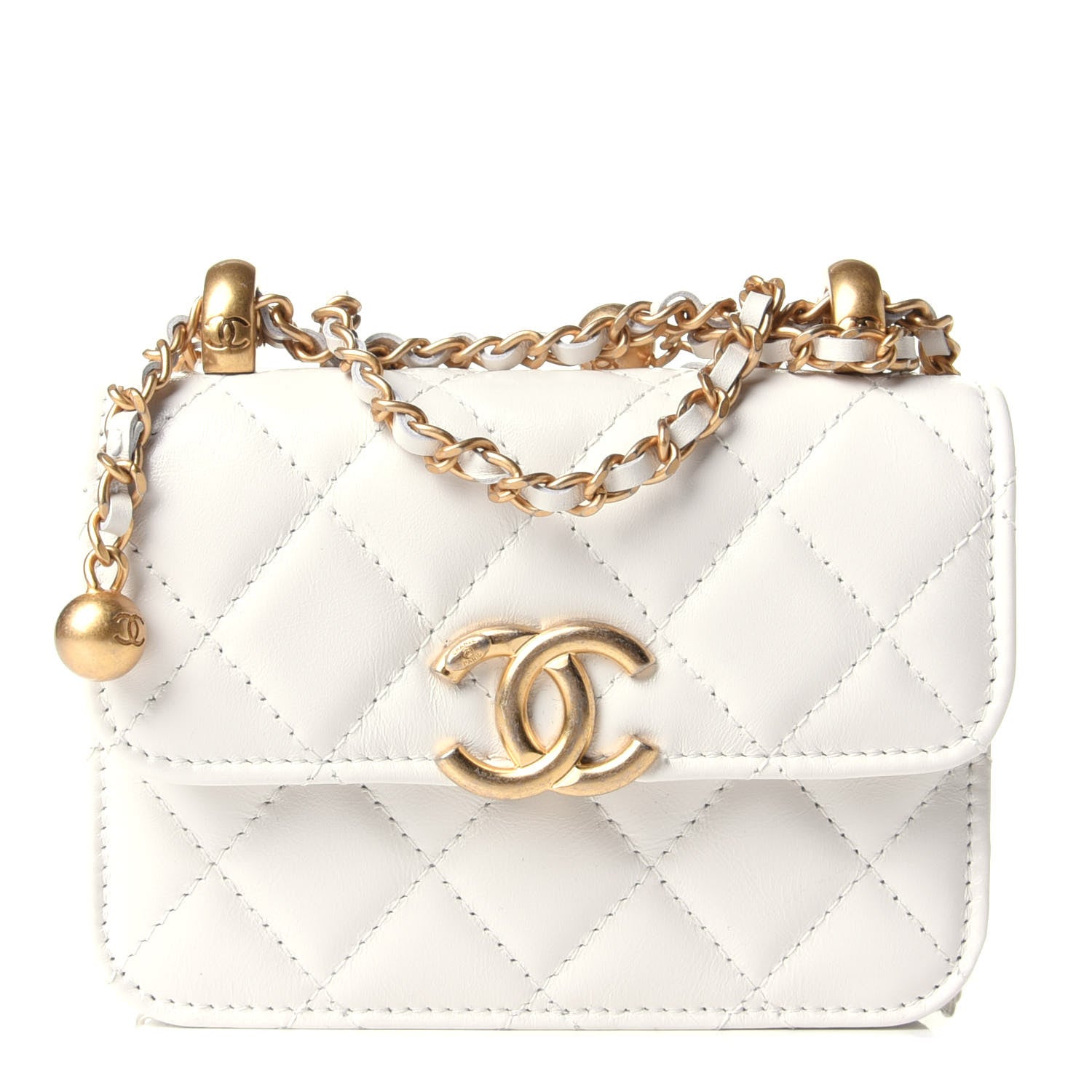 Chanel Calfskin Quilted Perfect Fit Coin Purse With Chain White 1 of 8