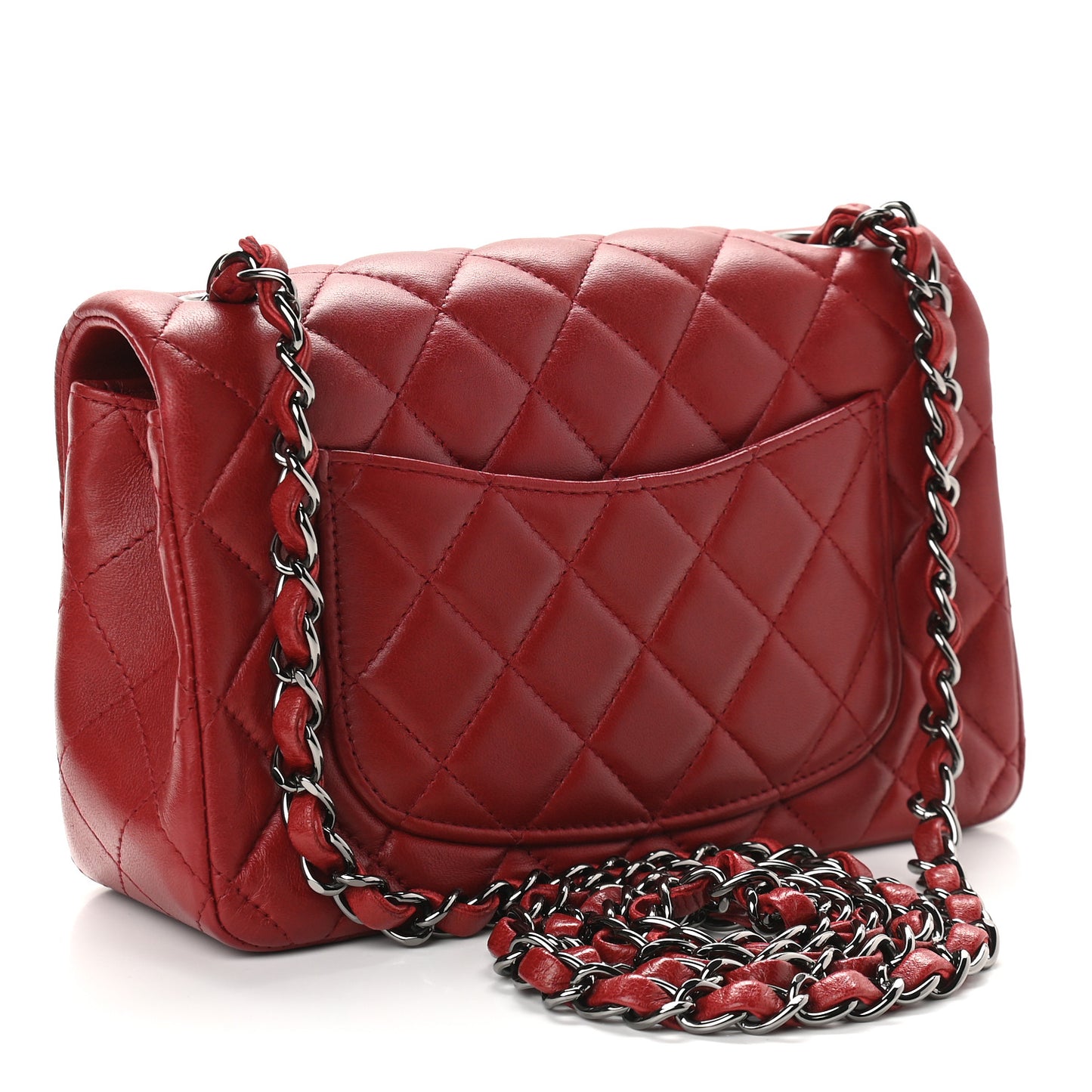 Lambskin Quilted Mini Rectangular Flap Dark Red