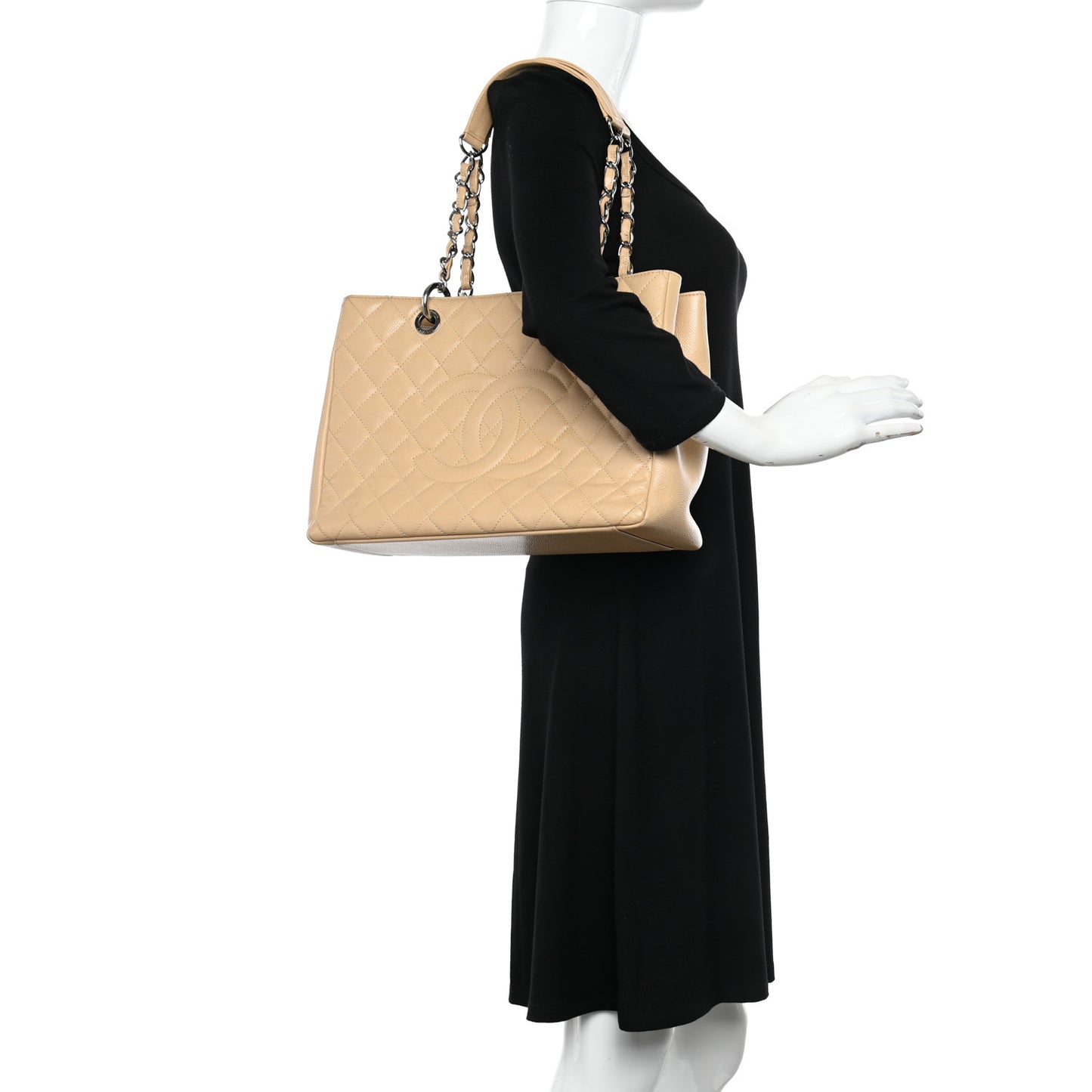 Caviar Quilted Grand Shopping Tote GST Beige