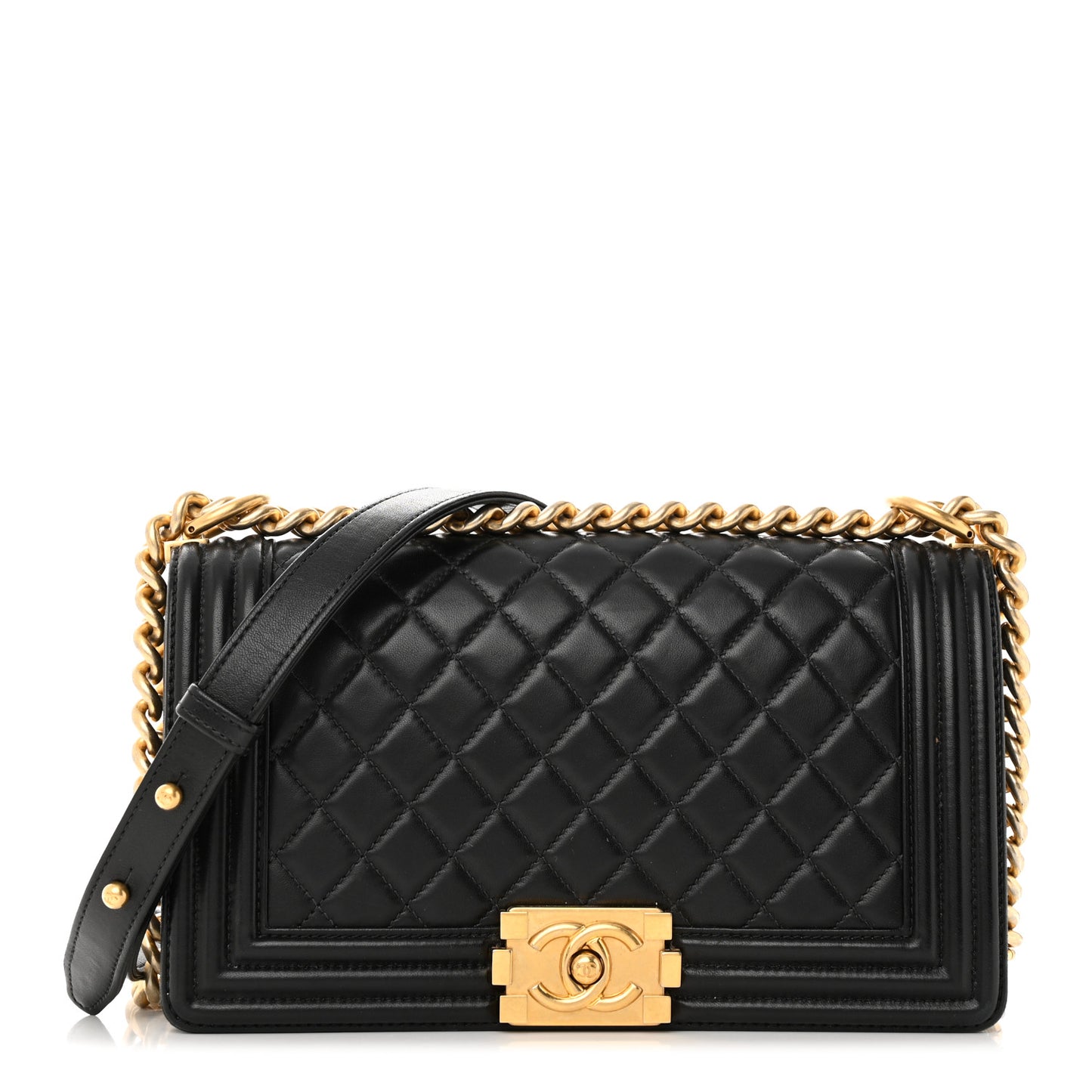 Lambskin Quilted Medium Boy Flap Black