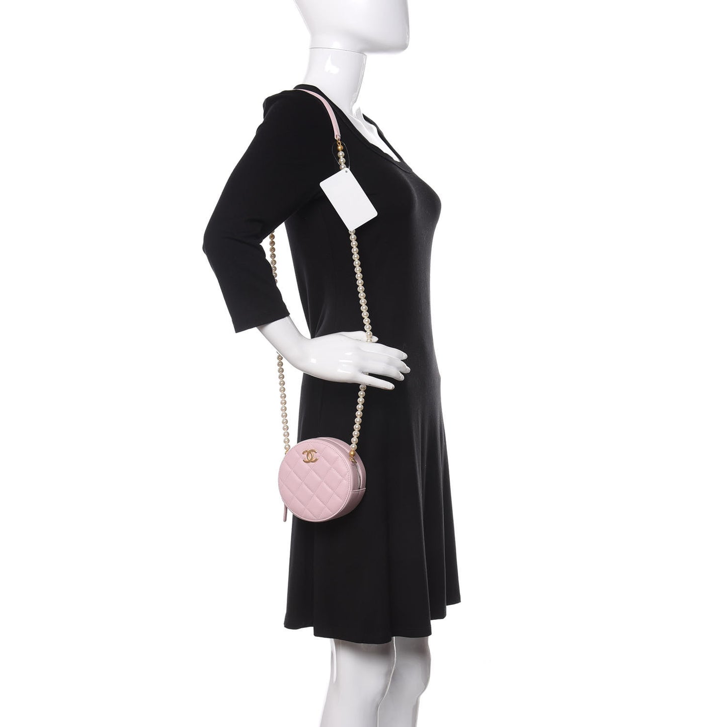 Calfskin Quilted Pearl Round Clutch With Chain Light Pink