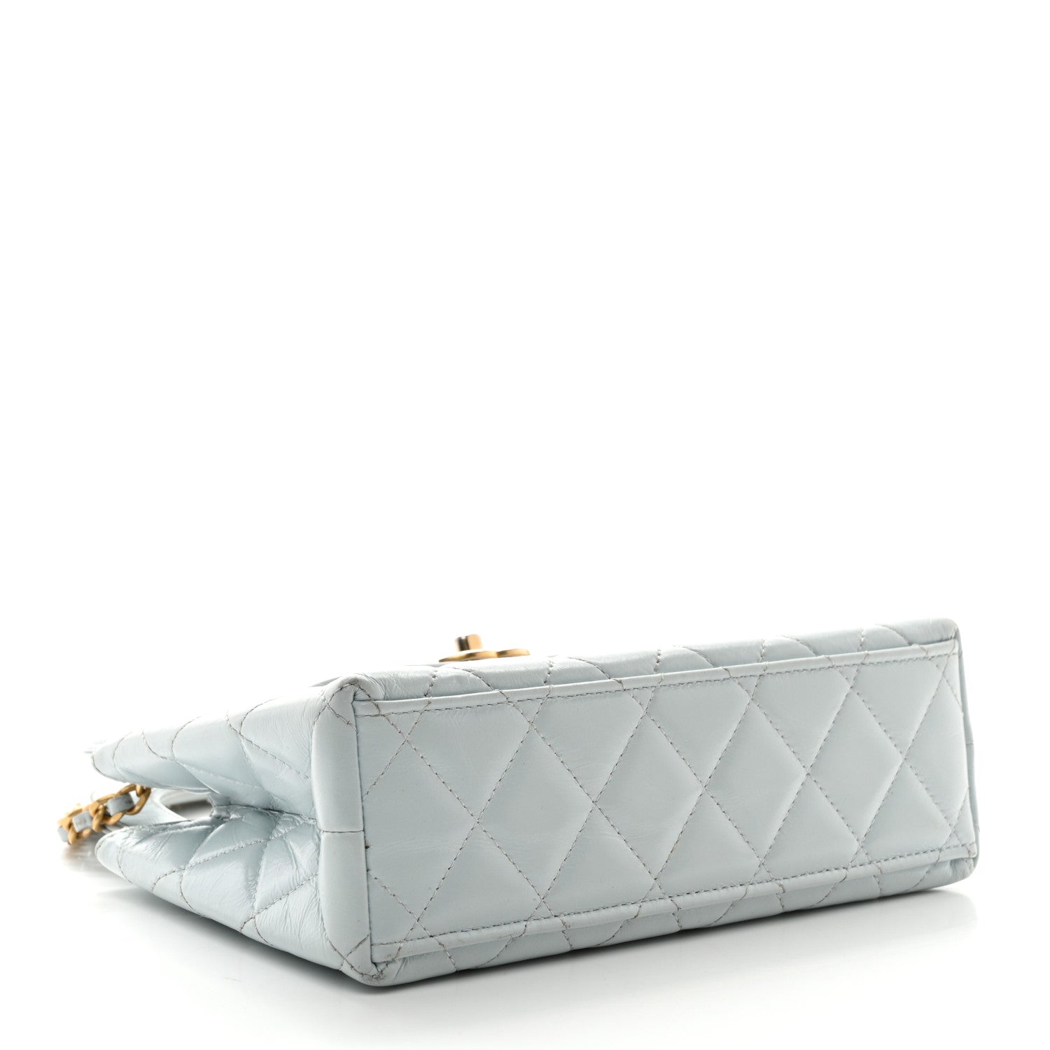 Chanel Shiny Aged Calfskin Quilted Nano Kelly Shopper Light Blue 4 of 11