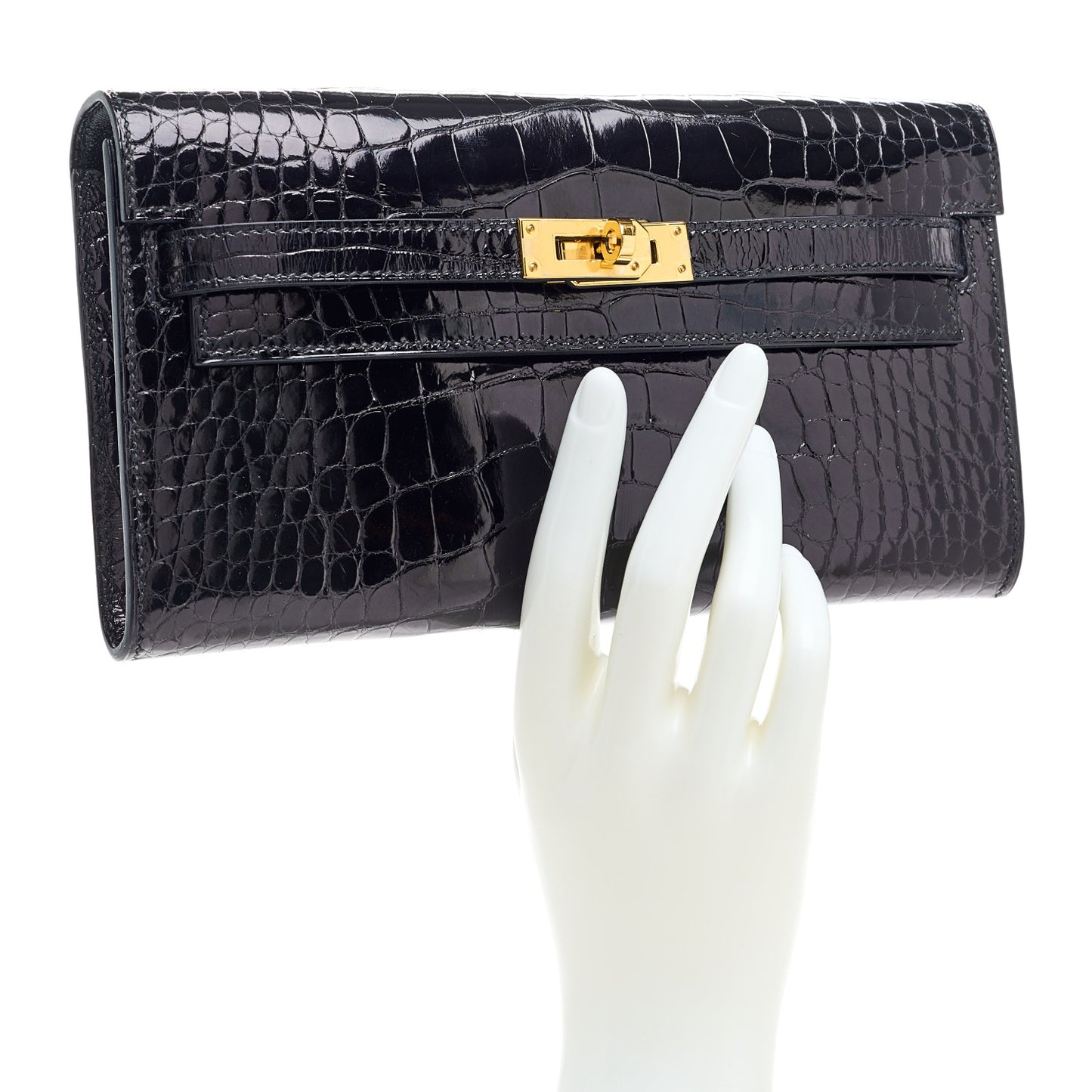 Shiny Alligator Kelly Wallet To Go Black