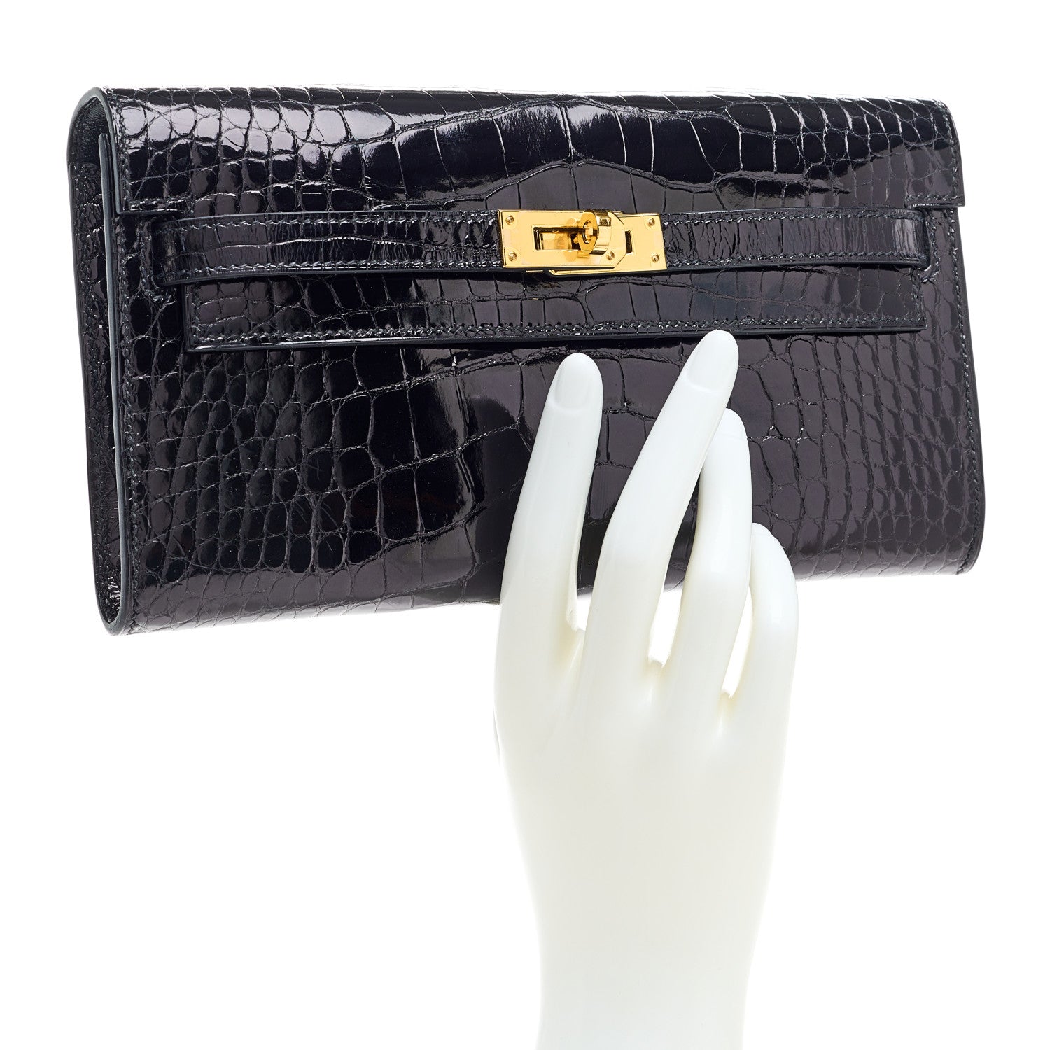 Hermes Shiny Alligator Kelly Wallet To Go Black 2 of 10