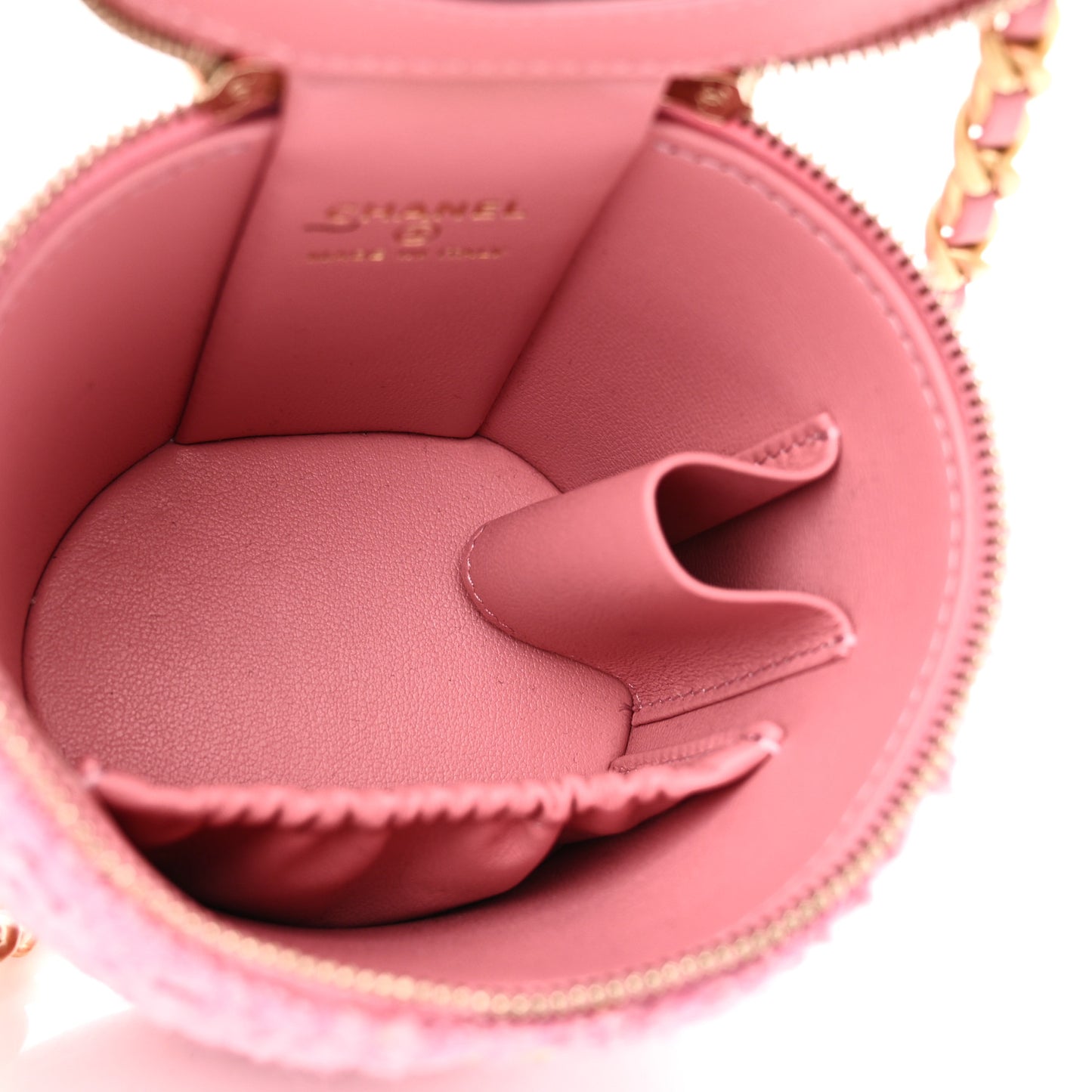 Tweed Quilted Afternoon Tea Top Handle Vanity Case With Chain Pink