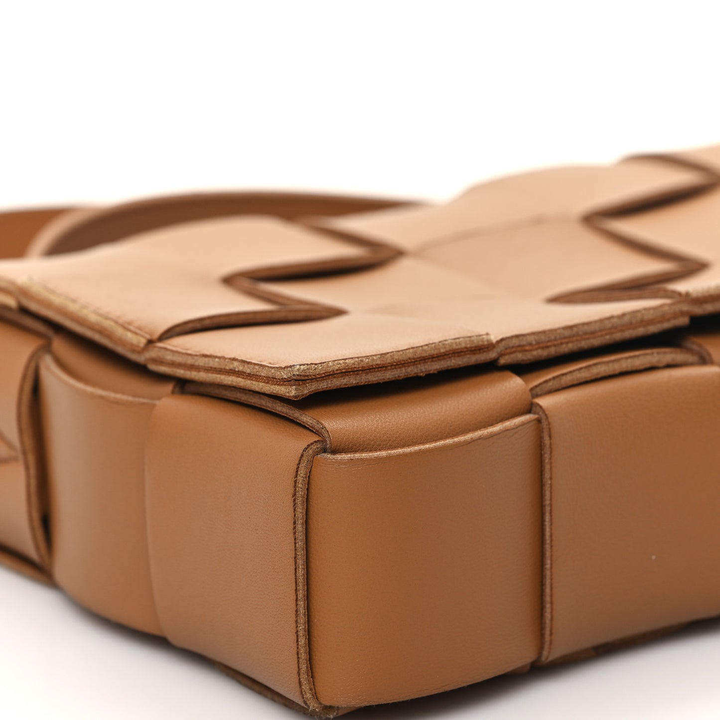 Lambskin Maxi Intrecciato Cassette Crossbody Bag Caramel