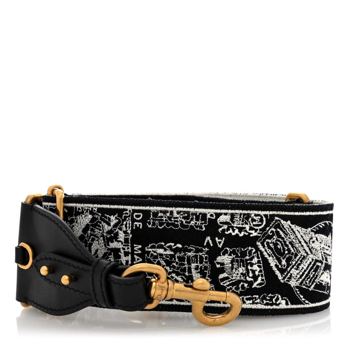 Canvas Embroidered Plan de Paris Shoulder Strap Black White