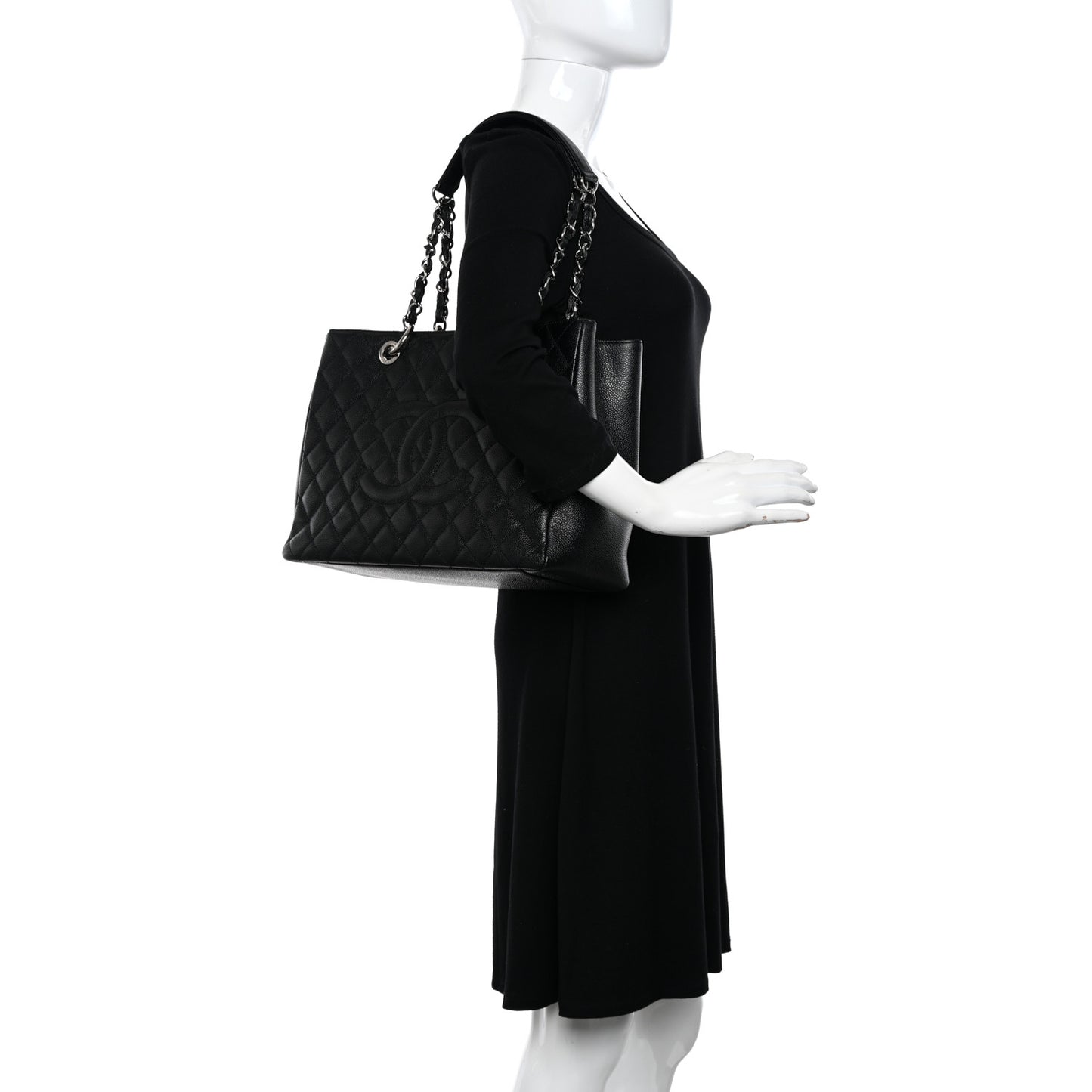 Caviar Quilted Grand Shopping Tote GST Black