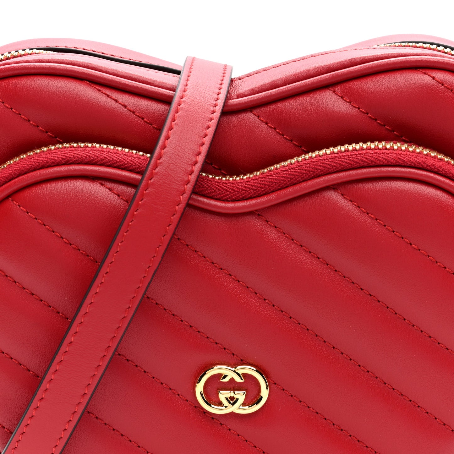 Calfskin Matelasse Diagonal Mini Interlocking G Heart Shoulder Bag Hibiscus Red