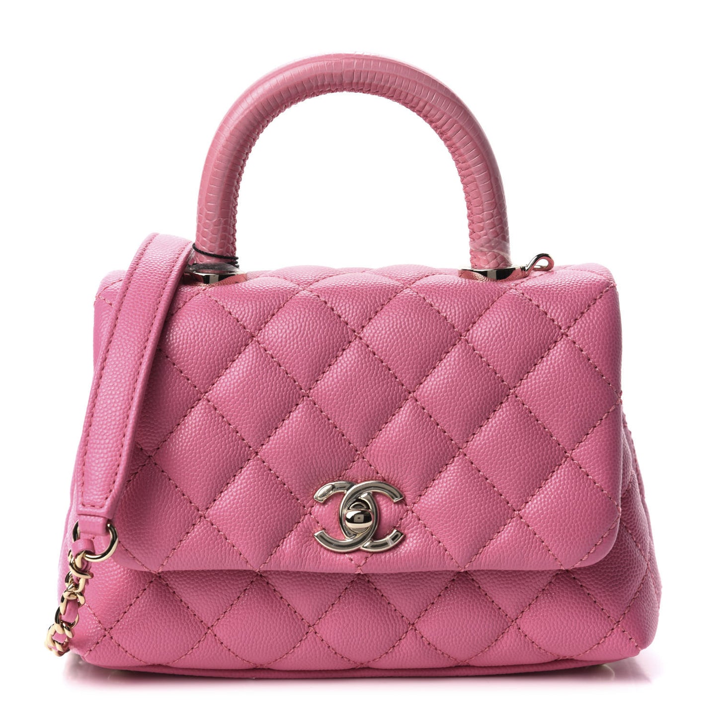 Caviar Quilted Lizard Embossed Extra Mini Coco Handle Flap Pink