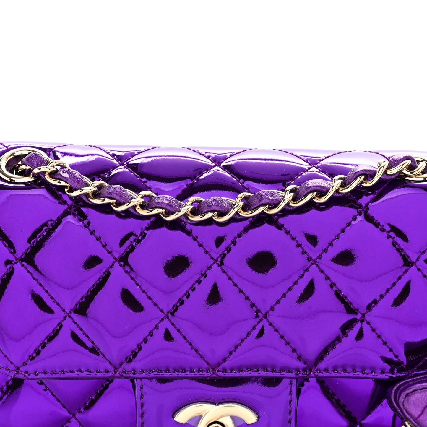 Mirror Calfskin Metallic Calfskin Quilted Hollywood Boulevard Mini Flap With Star Coin Purse Purple