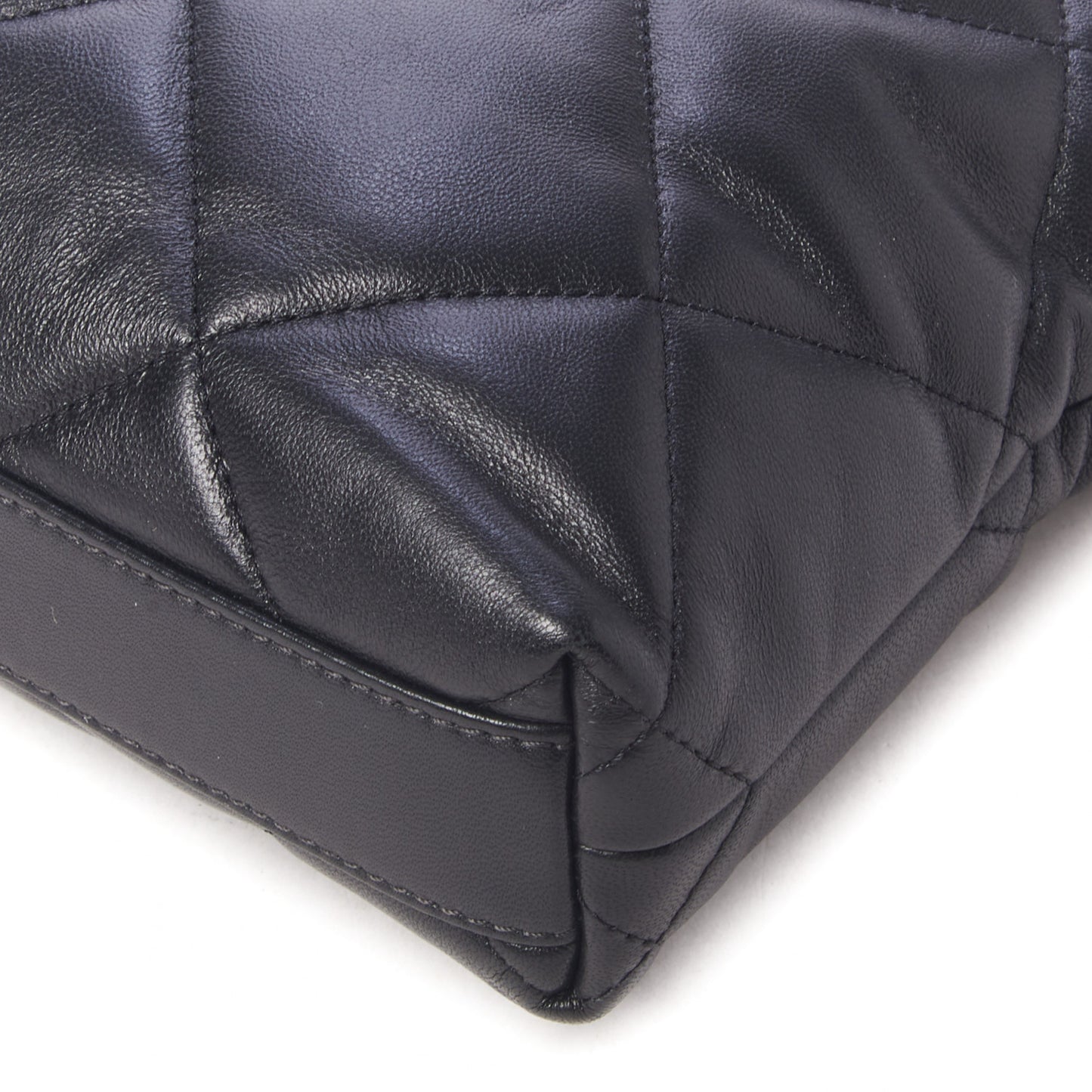 Lambskin Quilted Small Drawstring Shopping Bag Black