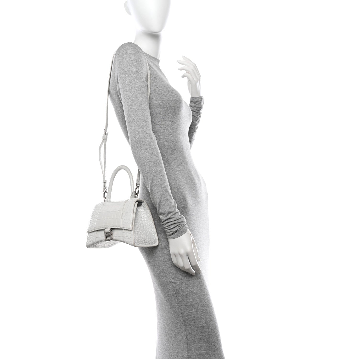 Balenciaga Shiny Calfskin Crocodile Embossed Small Hourglass Top Handle Bag White 2 of 13