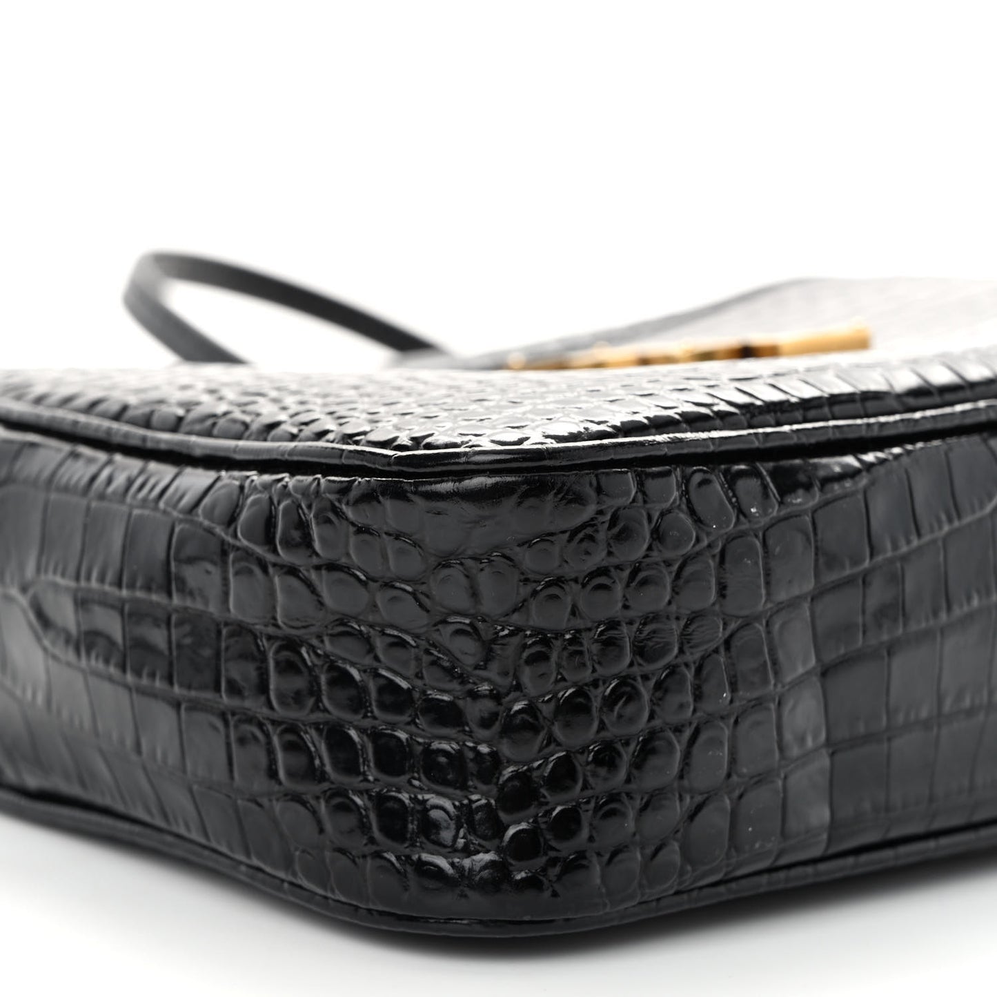 Patent Calfskin Crocodile Embossed Monogram Lou Camera Bag Black