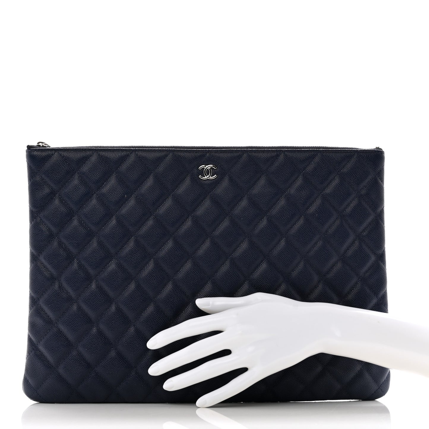 Caviar Quilted Large Cosmetic Case Navy