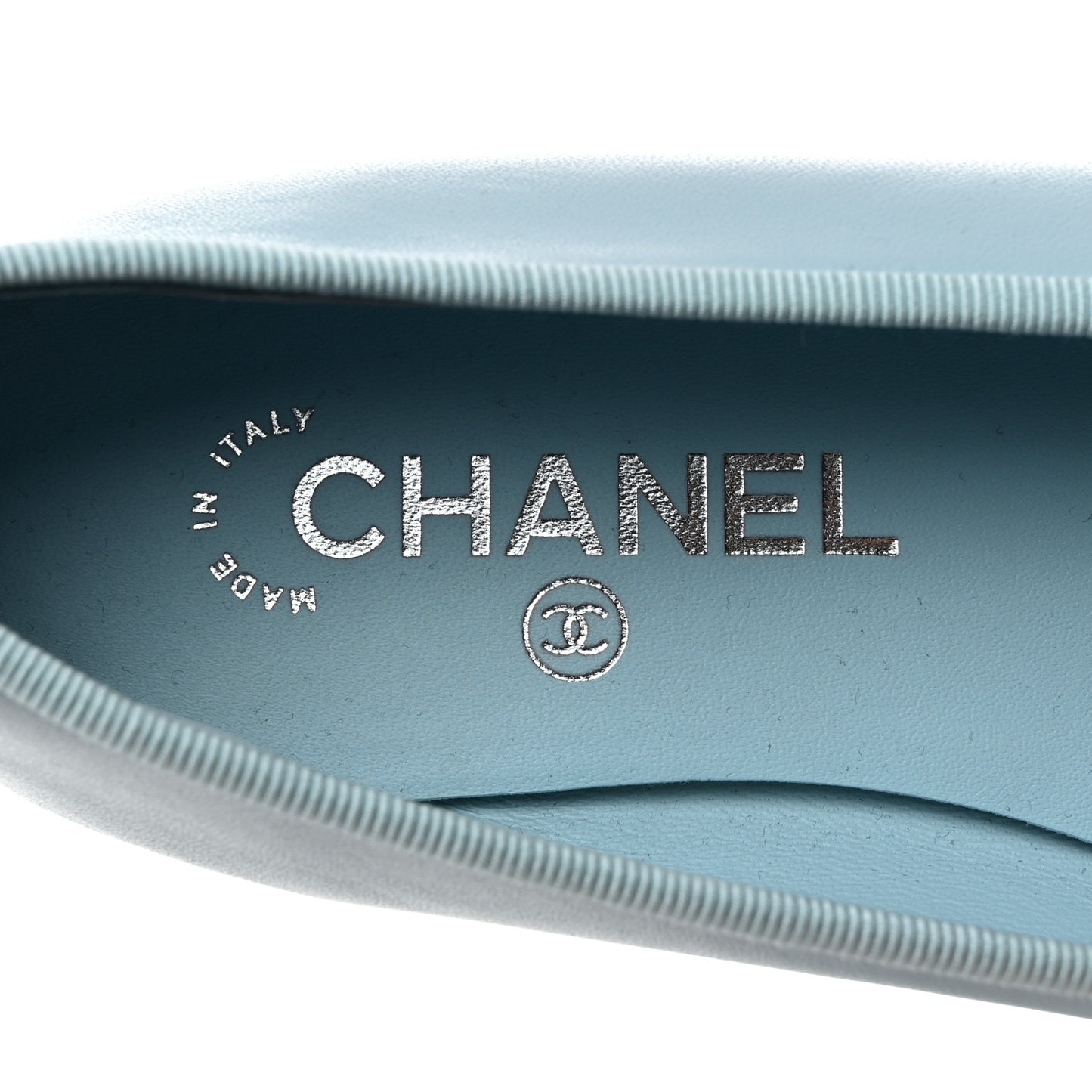 Lambskin Grosgrain Cap Toe CC Ballerina Flats 37.5 Light Blue Black