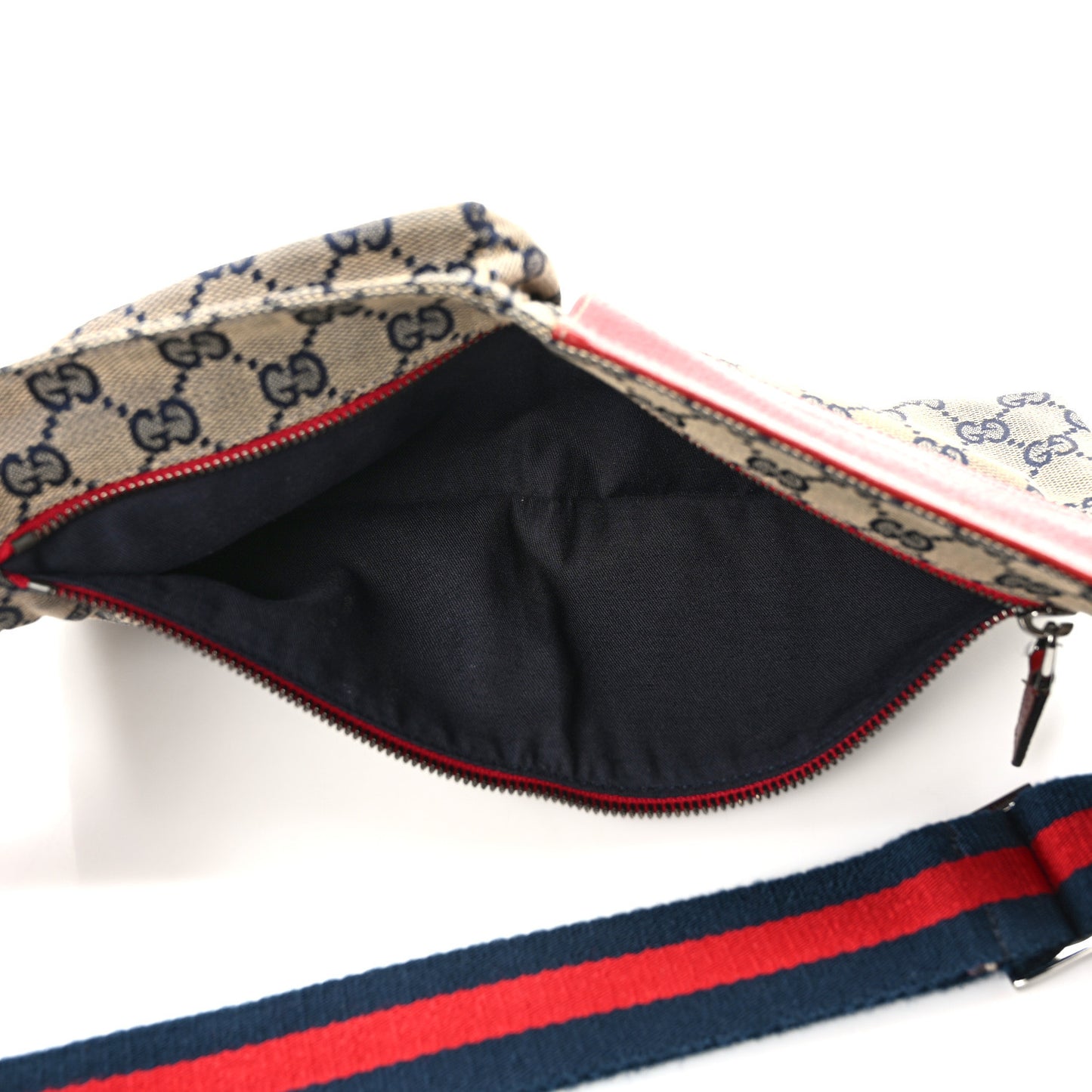 GG Monogram Web Double Pocket Belt Bag Navy Red