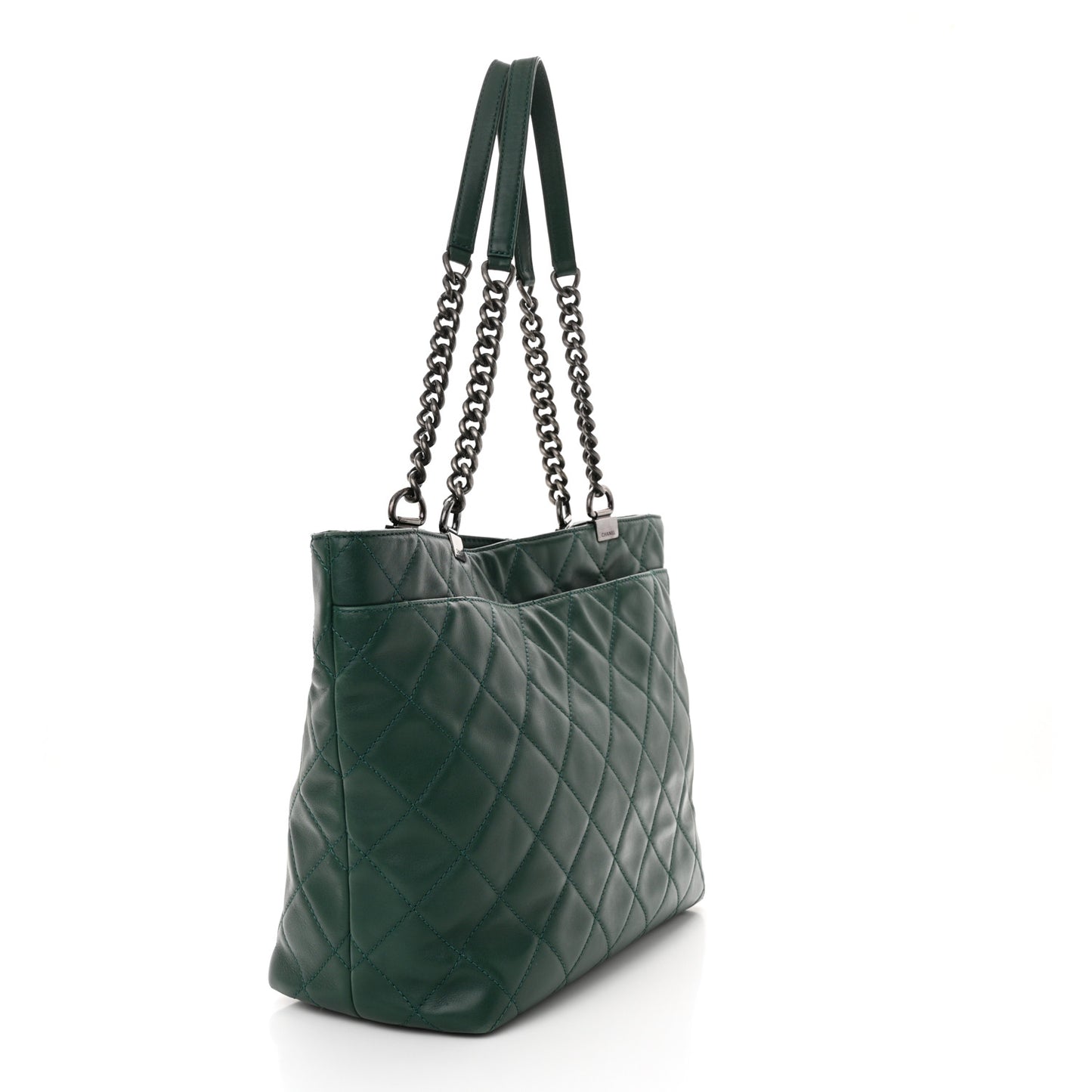 Calfskin Quilted Large Shopping In Chains Tote Green