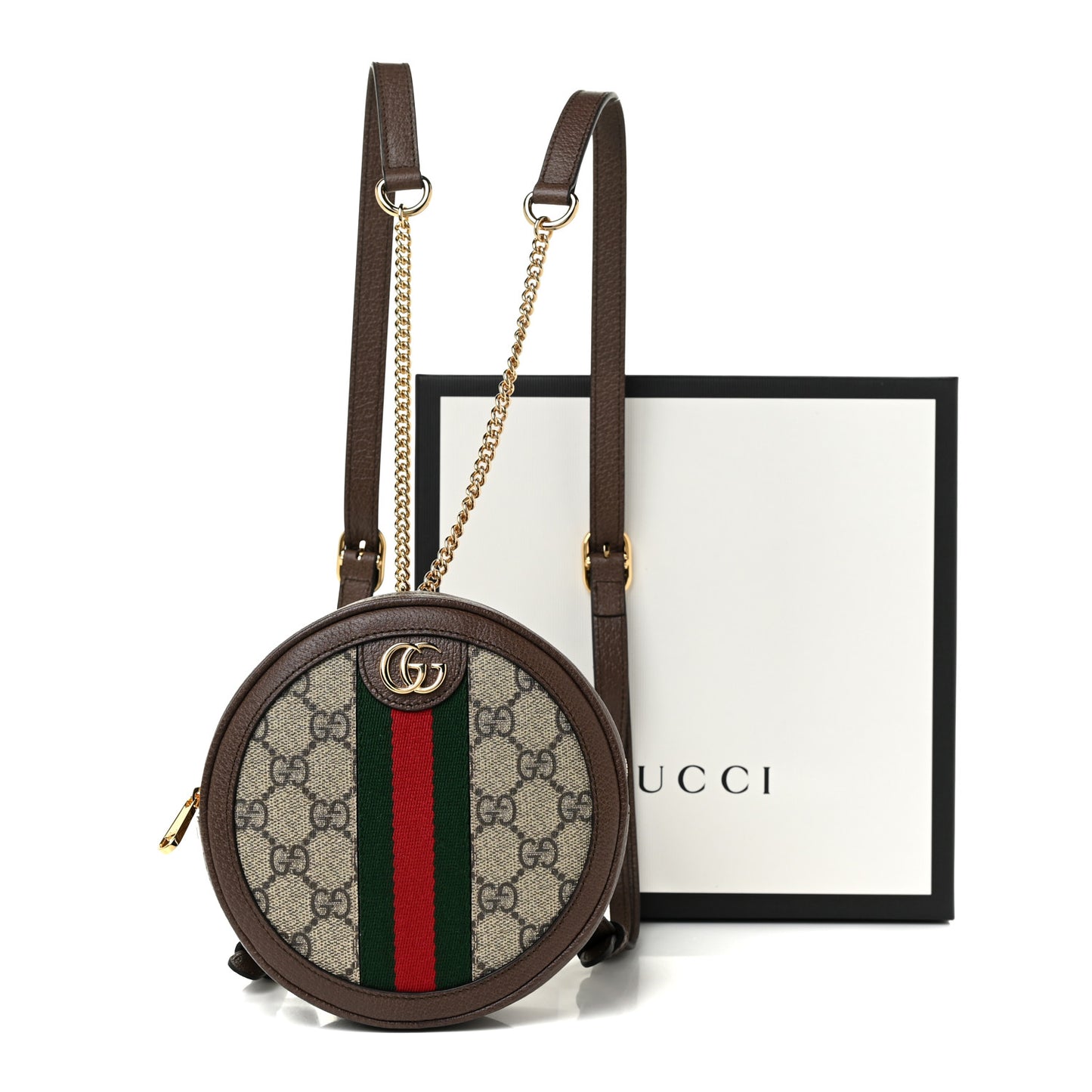 GG Supreme Monogram Web Mini Ophidia Round Backpack Brown