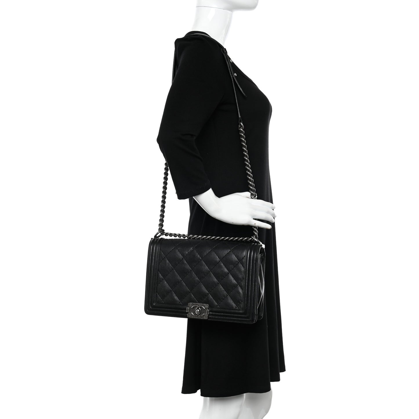 Calfskin Double Stitch Medium Boy Flap Black
