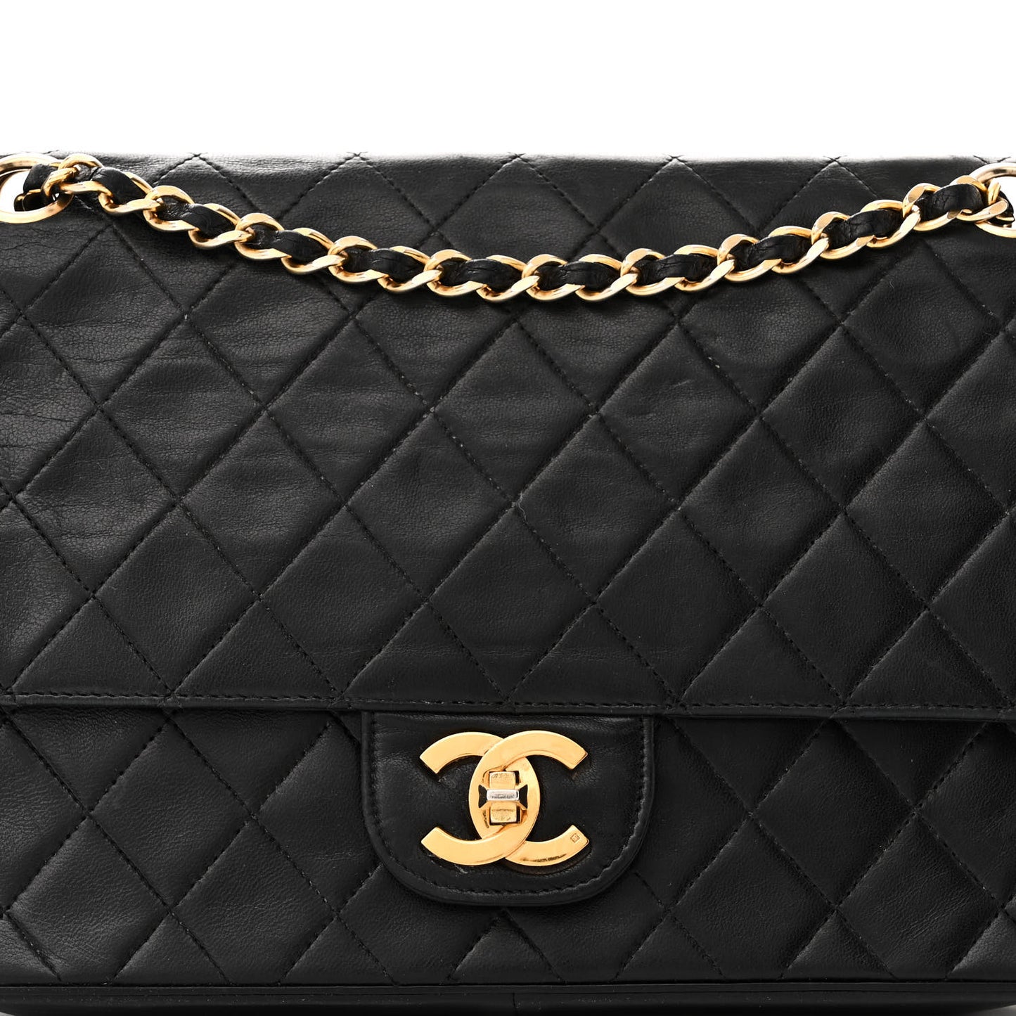 Lambskin Quilted Medium Double Flap Black