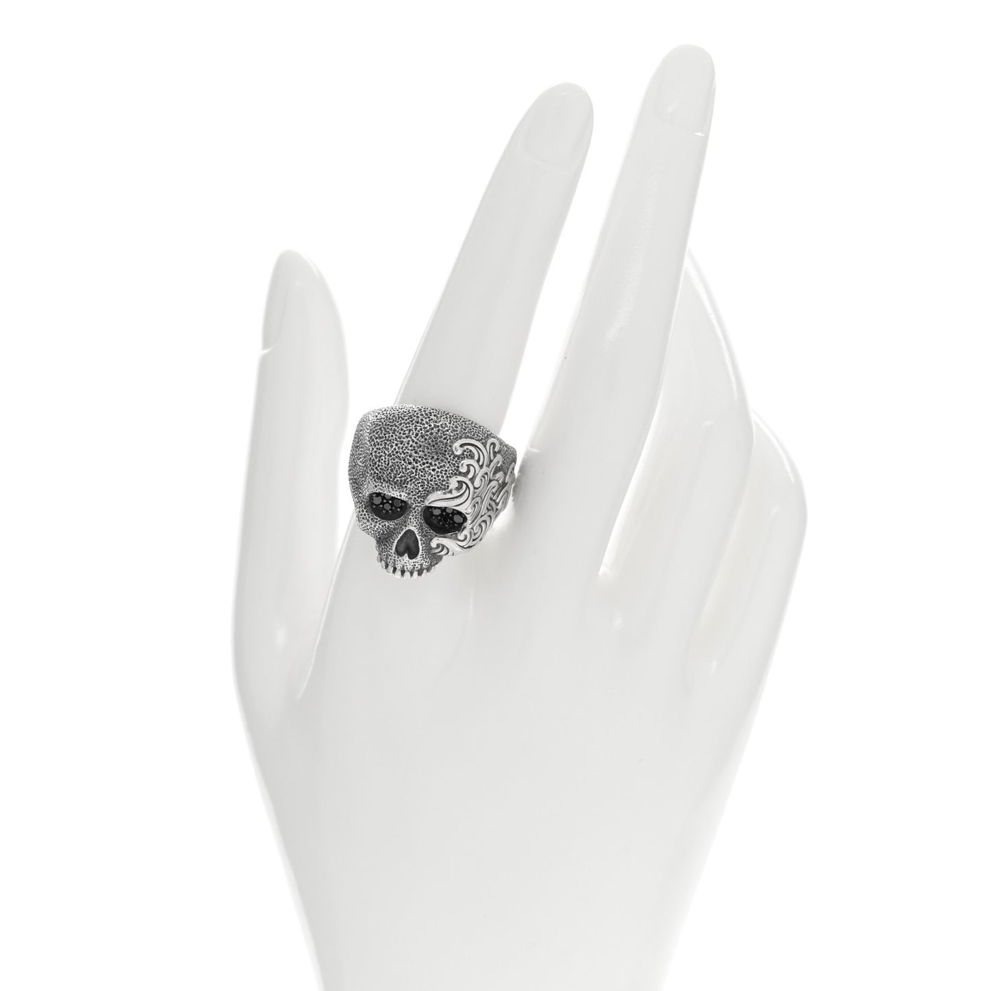 Sterling Silver Black Diamond Waves Skull Ring 62 10