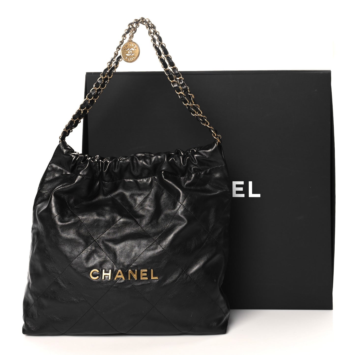 Shiny Calfskin Quilted Chanel 22 Black