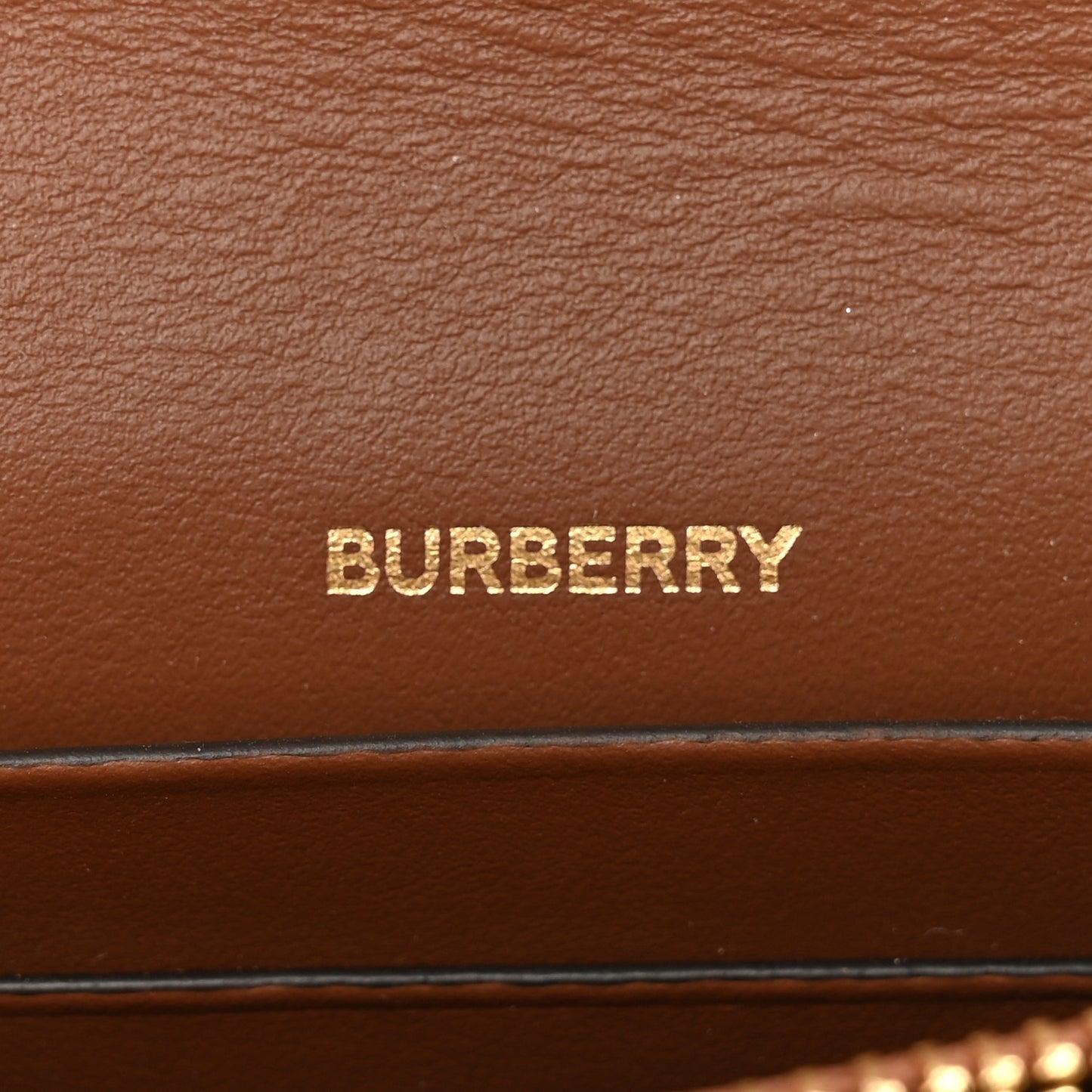 Grainy Calfskin Vintage Check Jade Card Case On Chain Tan