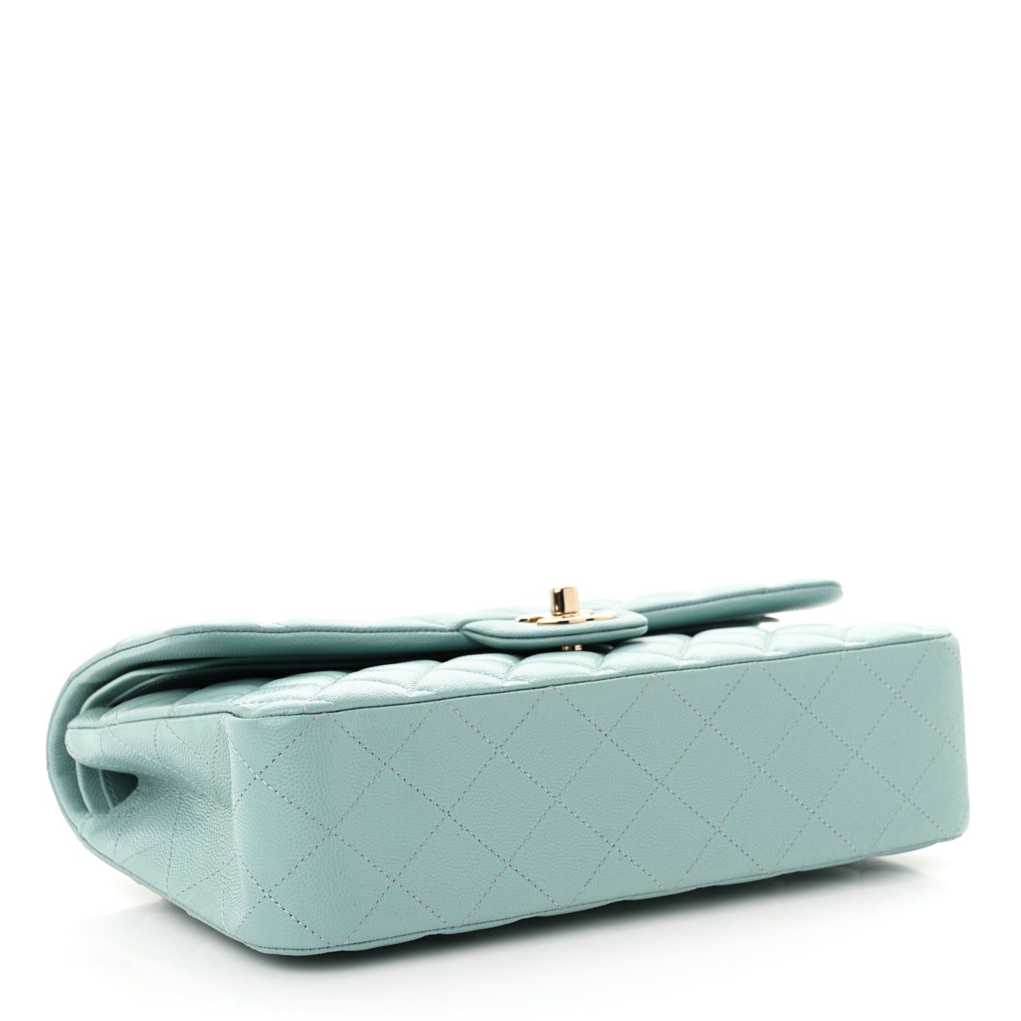 Caviar Quilted Medium Double Flap Light Blue