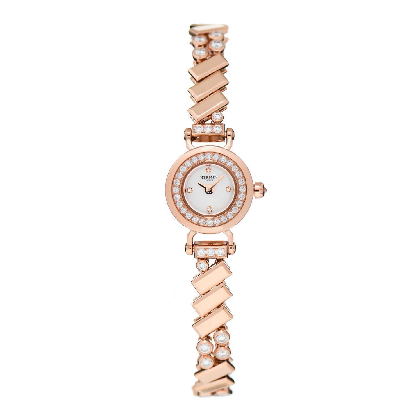 18K Rose Gold Diamond Mother of Pearl 16mm Faubourg Polka Quartz Watch