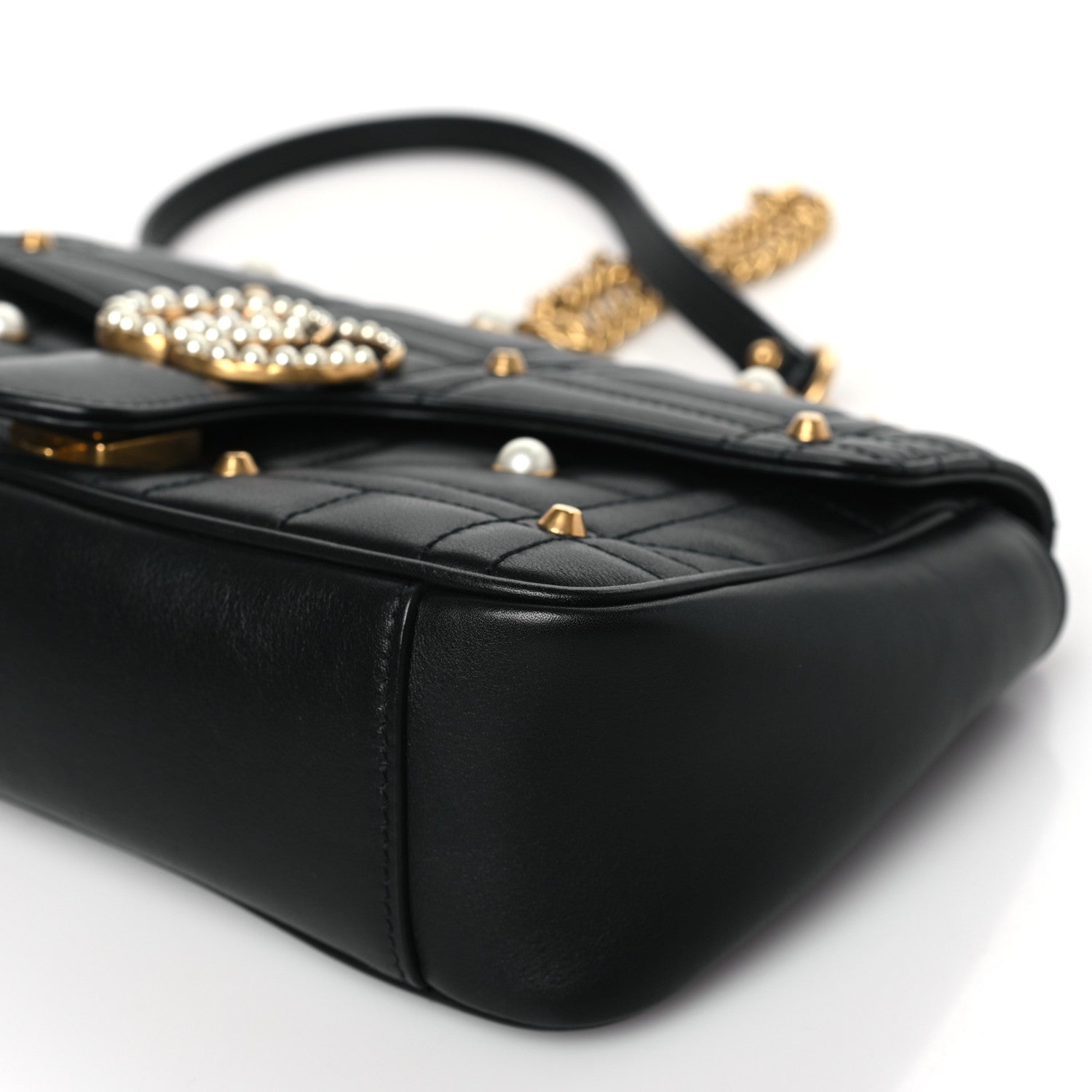 Gucci Calfskin Matelasse Studded Small Pearly GG Marmont Shoulder Bag Black 9 of 9