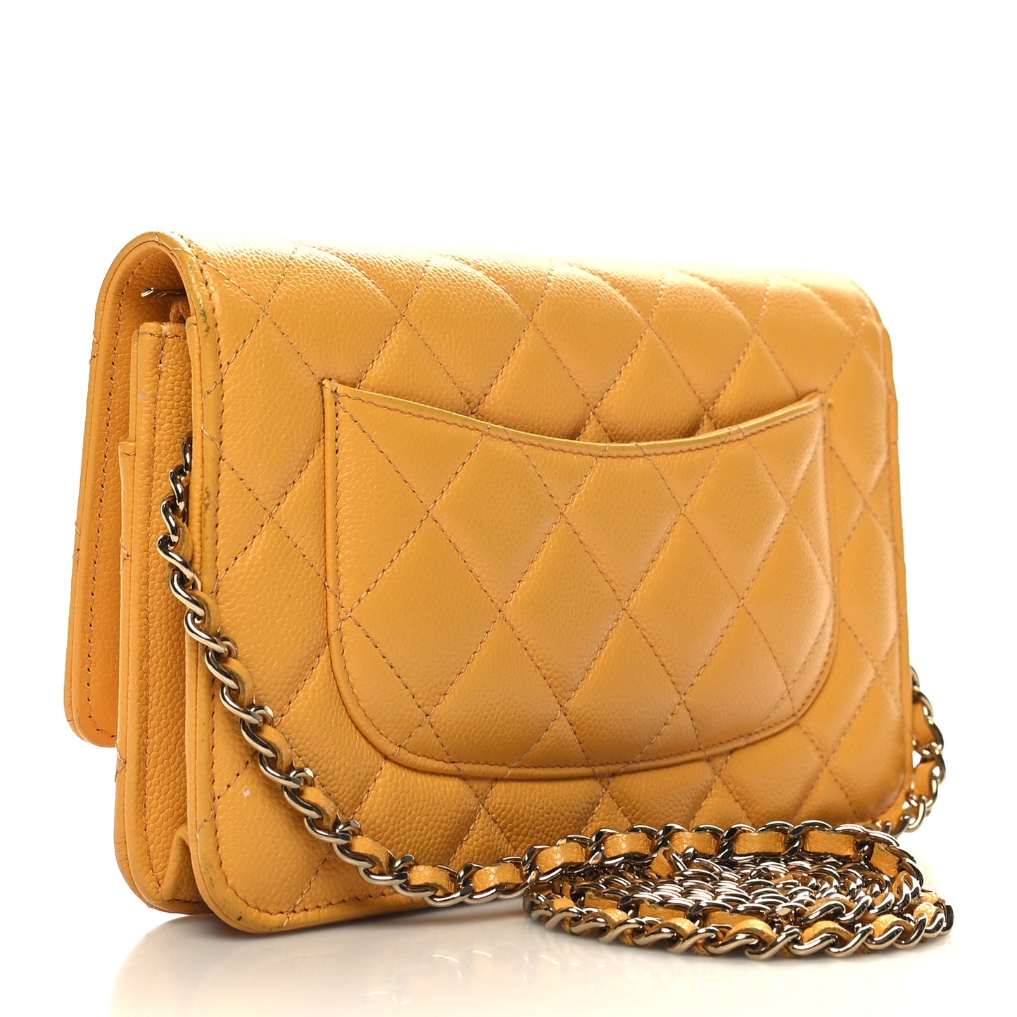 Caviar Quilted Wallet on Chain WOC Yellow