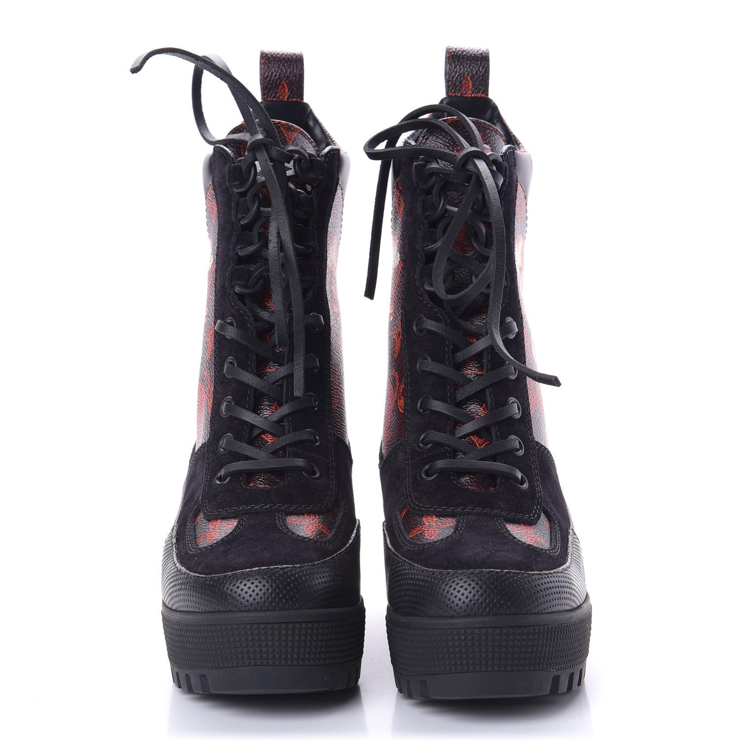 Suede Calfskin Catogram Laureate Platform Desert Boots 36 Black Marron
