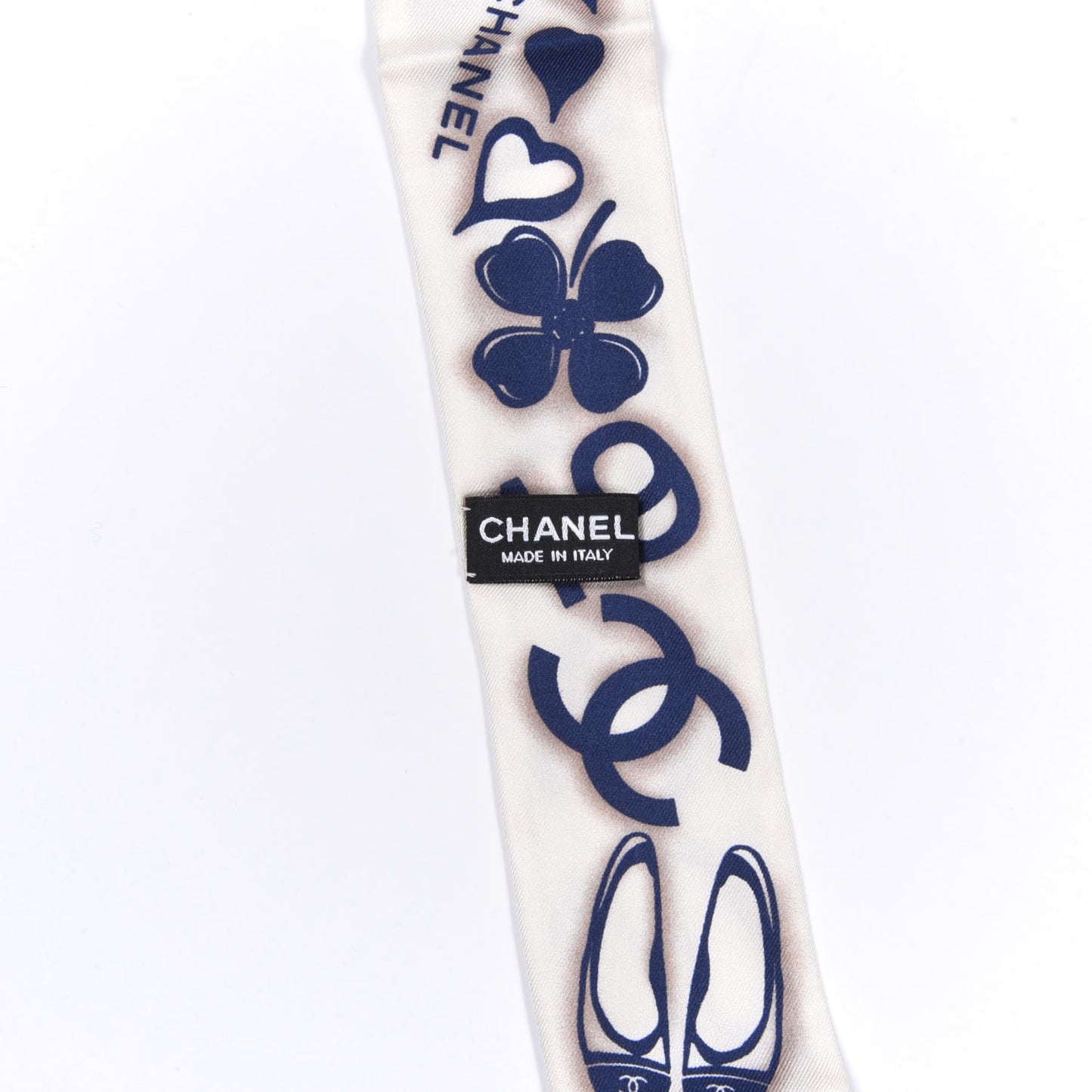 Silk CC Slim Bandeau Scarf White Blue