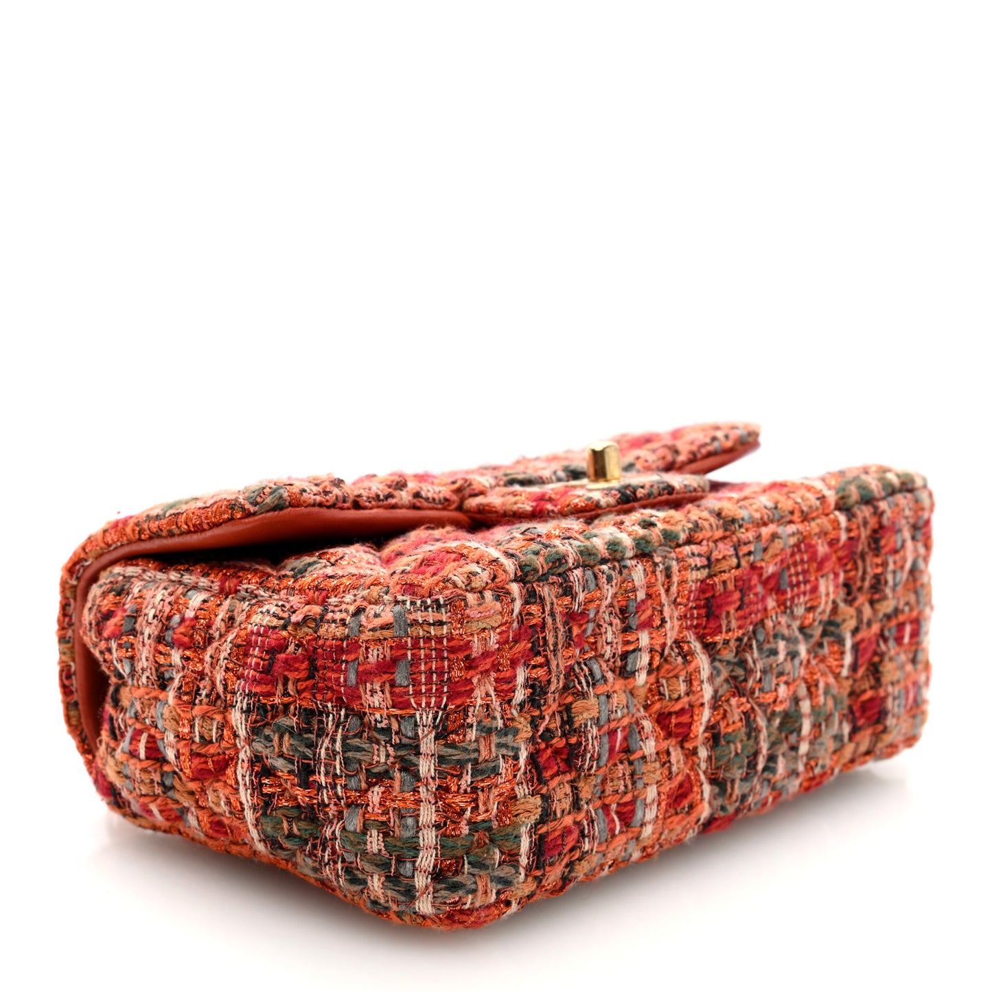 Tweed Quilted Mini Rectangular Flap Orange Multicolor