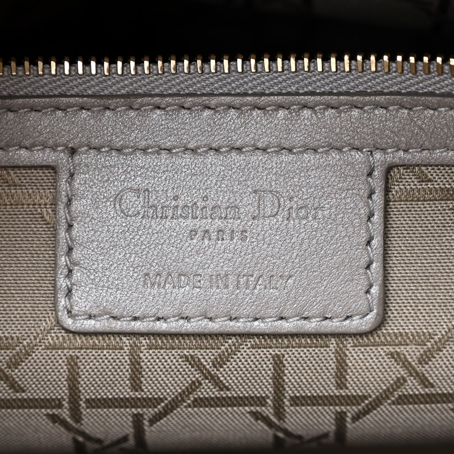 Metallic Lambskin Cannage Large Lady Dior Light Grey
