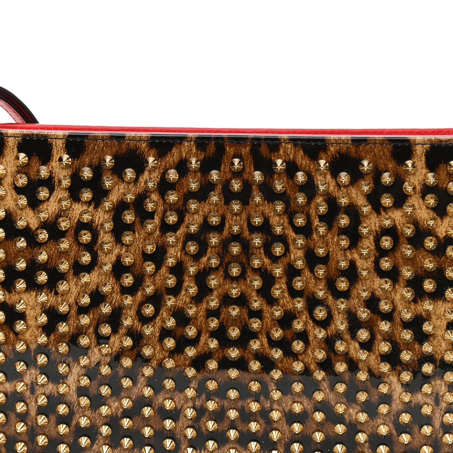 Patent Leopard Print Loubiposh Spiked Crossbody Clutch