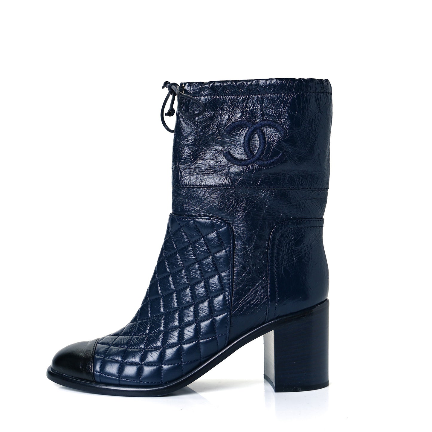 Crumpled Calfskin Quilted Cap Toe Short Boots 39.5 Blue Black