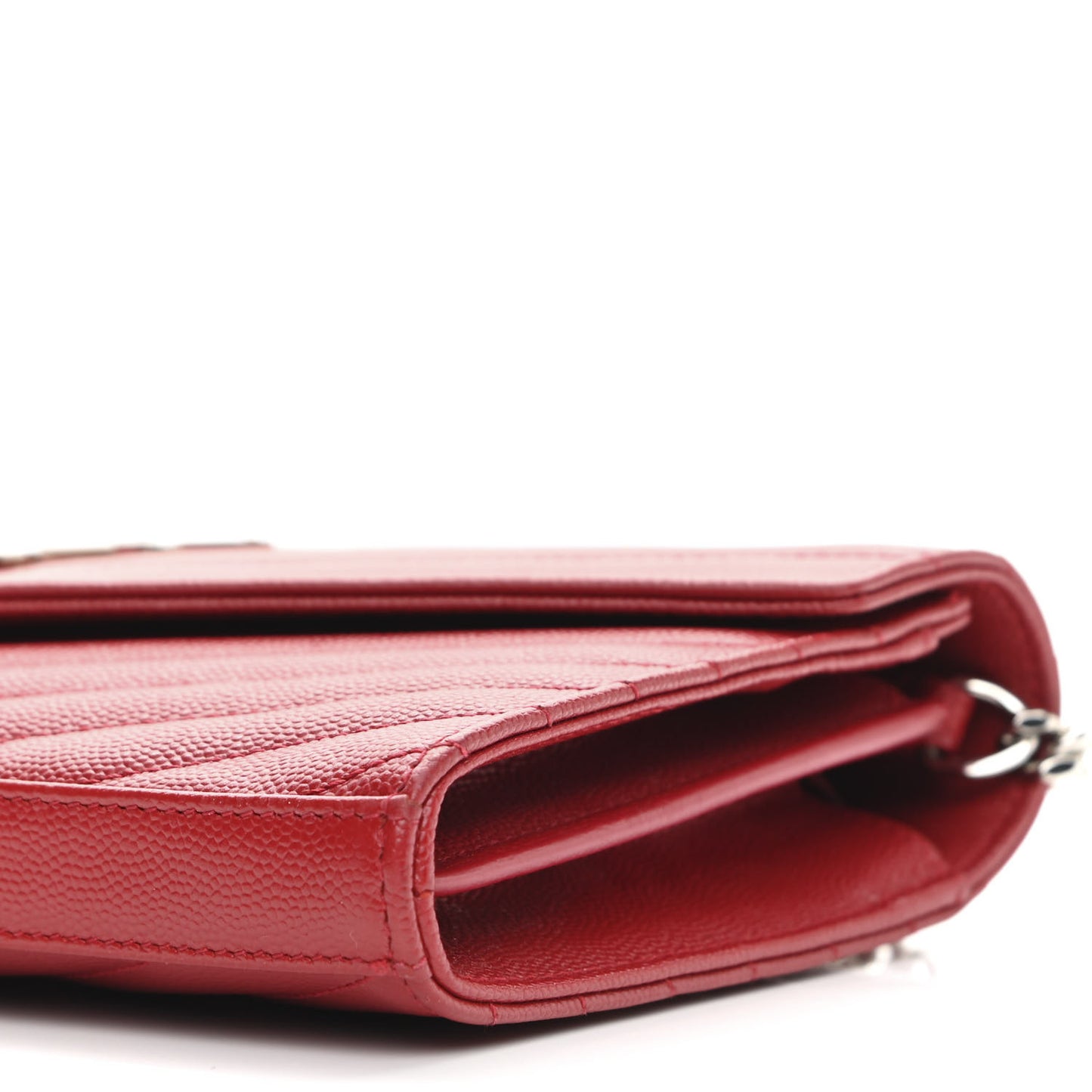 Grain De Poudre Matelasse Chevron Monogram Chain Wallet Red