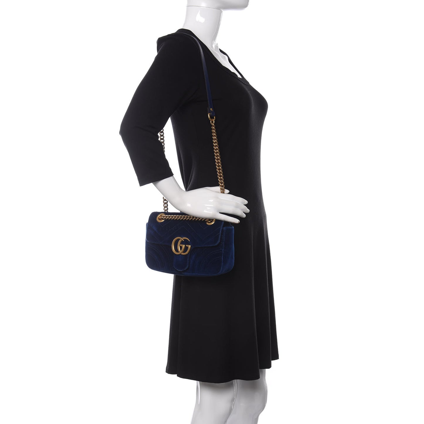 Velvet Matelasse Mini GG Marmont Shoulder Bag Cobalt Blue