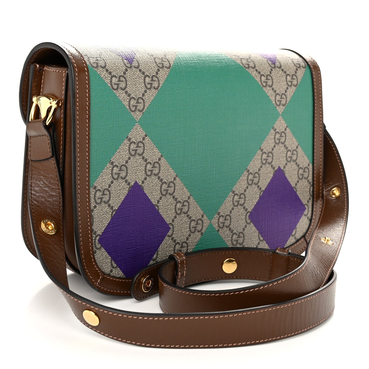 GG Supreme Monogram Geometric Horsebit 1955 Shoulder Bag Beige Multicolor Brown Sugar